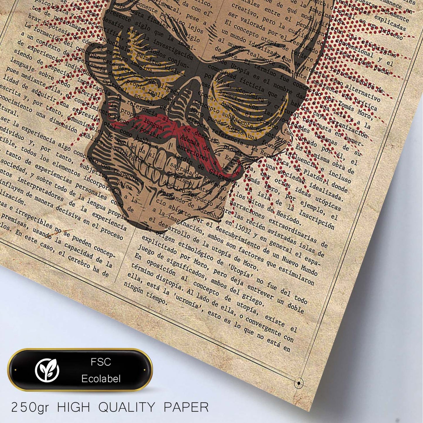 Poster de Calavera con bigote. Láminas de calaveras. Decoración de hogar.-Artwork-Nacnic-Nacnic Estudio SL