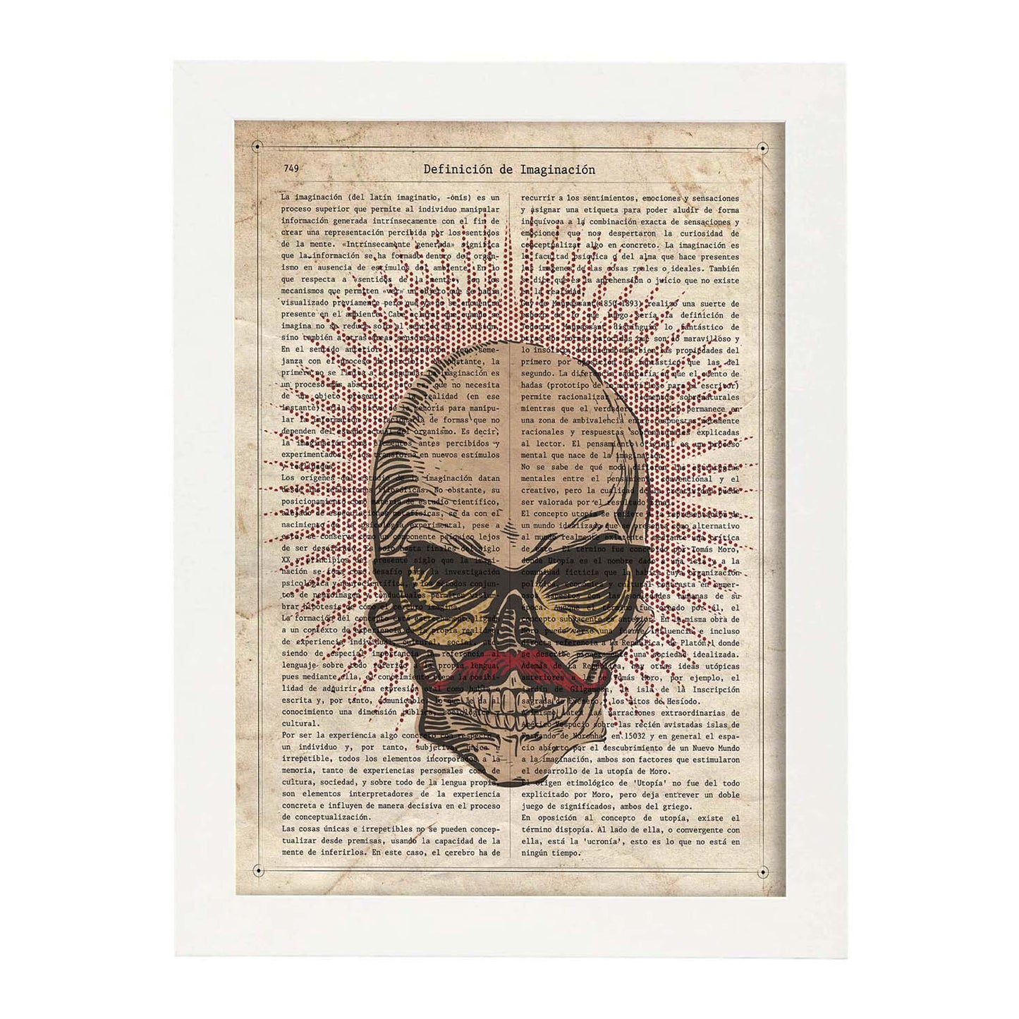 Poster de Calavera con bigote. Láminas de calaveras. Decoración de hogar.-Artwork-Nacnic-A3-Marco Blanco-Nacnic Estudio SL