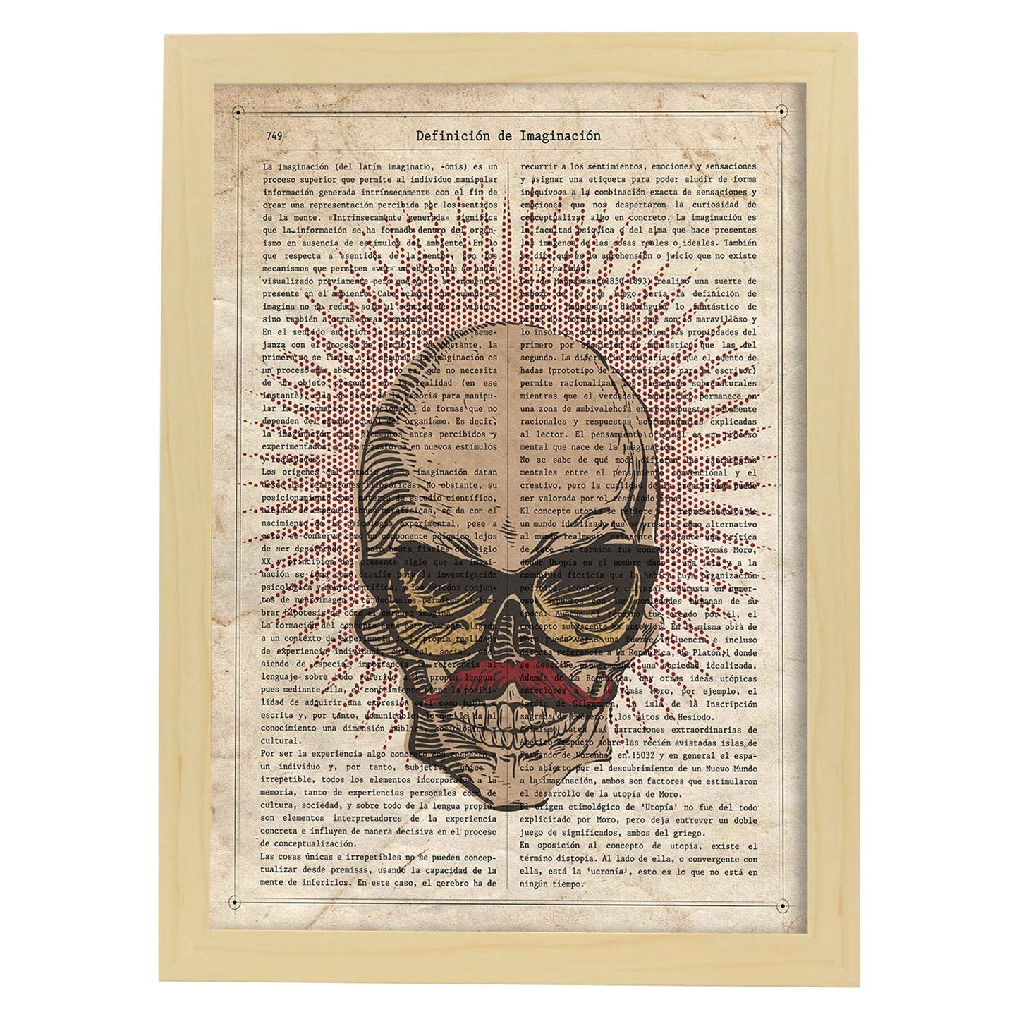 Poster de Calavera con bigote. Láminas de calaveras. Decoración de hogar.-Artwork-Nacnic-A4-Marco Madera clara-Nacnic Estudio SL
