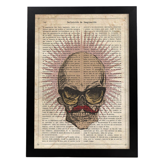 Poster de Calavera con bigote. Láminas de calaveras. Decoración de hogar.-Artwork-Nacnic-A4-Marco Negro-Nacnic Estudio SL