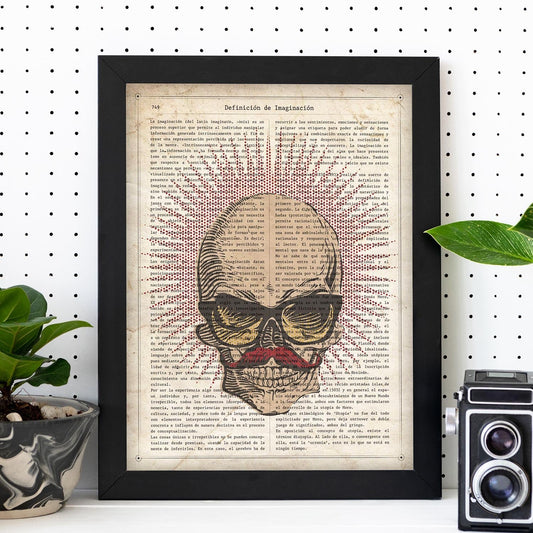 Poster de Calavera con bigote. Láminas de calaveras. Decoración de hogar.-Artwork-Nacnic-Nacnic Estudio SL