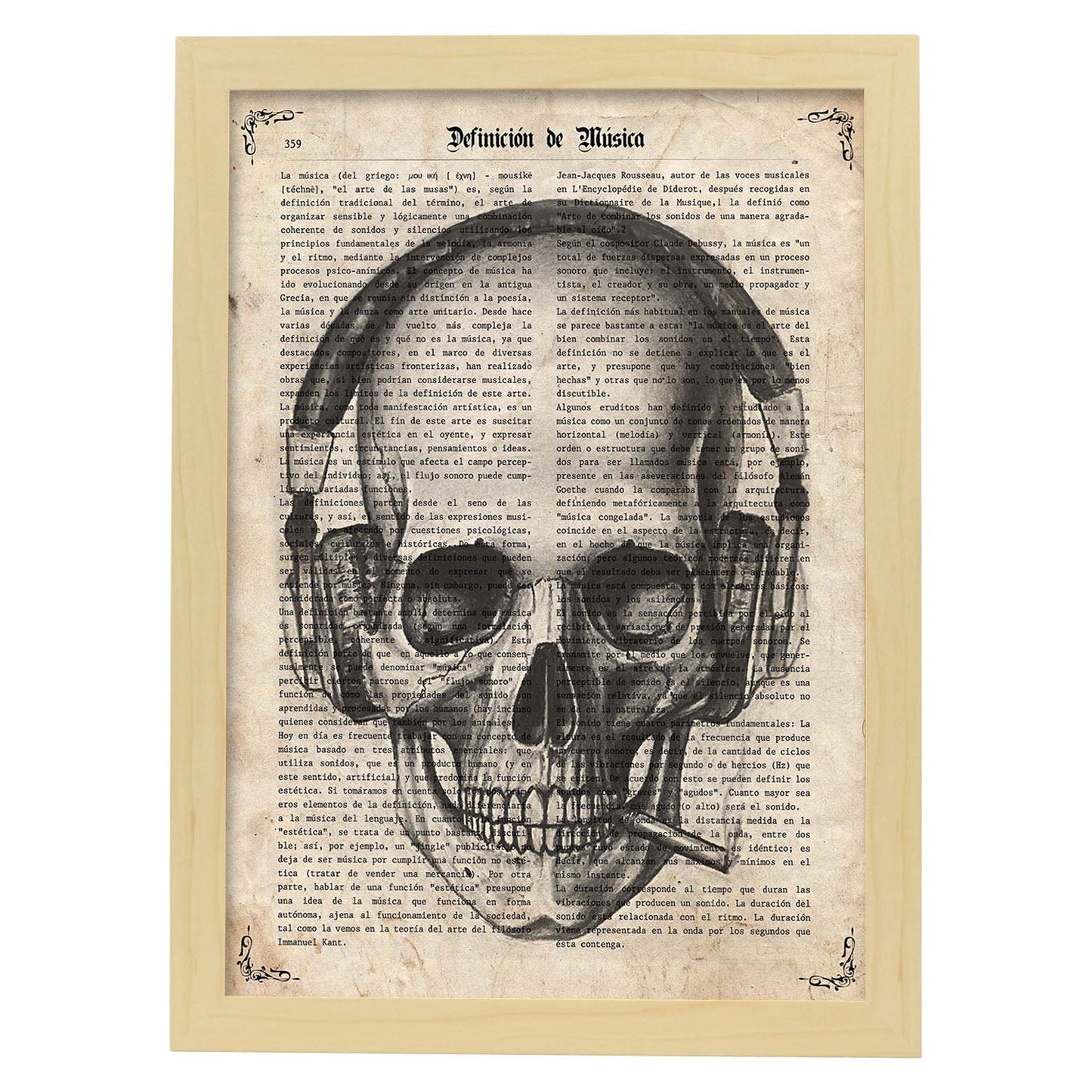 Poster de Calavera con cascos. Láminas de calaveras. Decoración de hogar.-Artwork-Nacnic-A4-Marco Madera clara-Nacnic Estudio SL