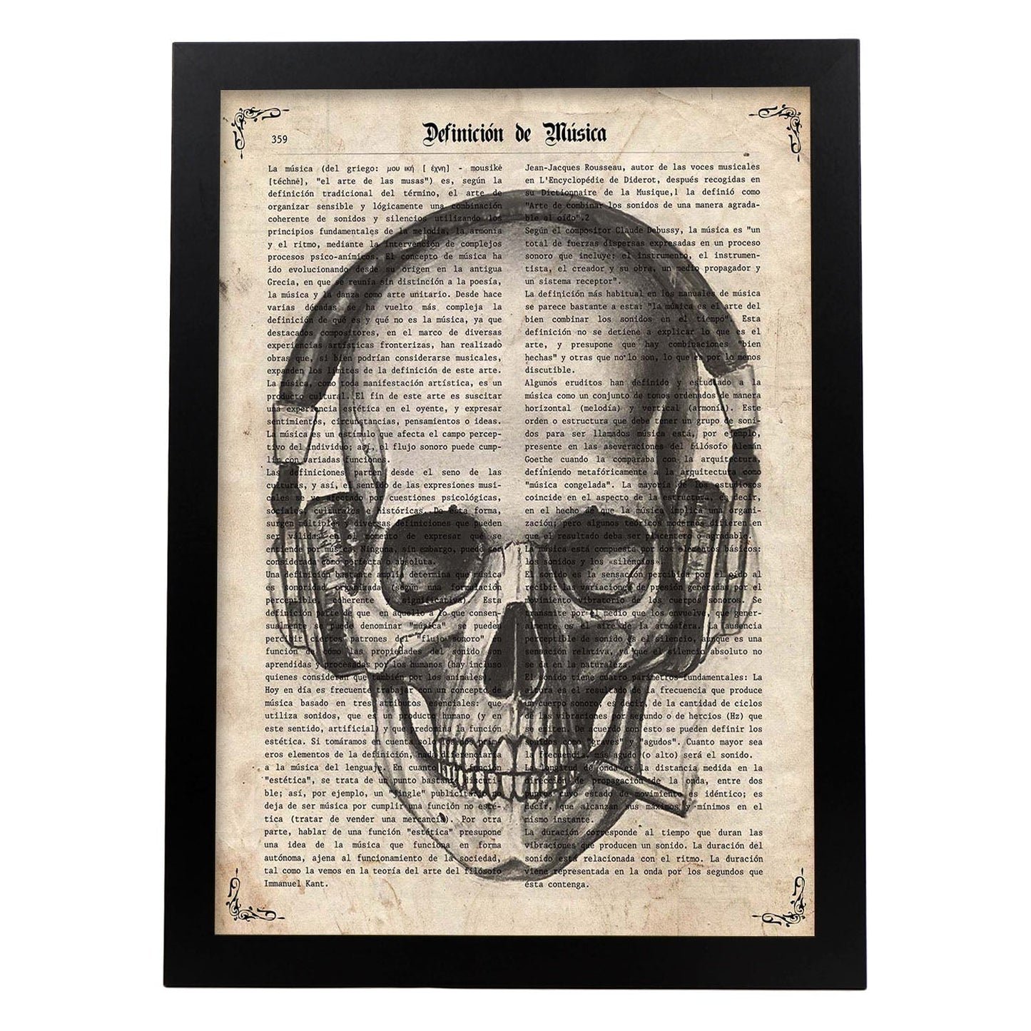 Poster de Calavera con cascos. Láminas de calaveras. Decoración de hogar.-Artwork-Nacnic-A4-Marco Negro-Nacnic Estudio SL