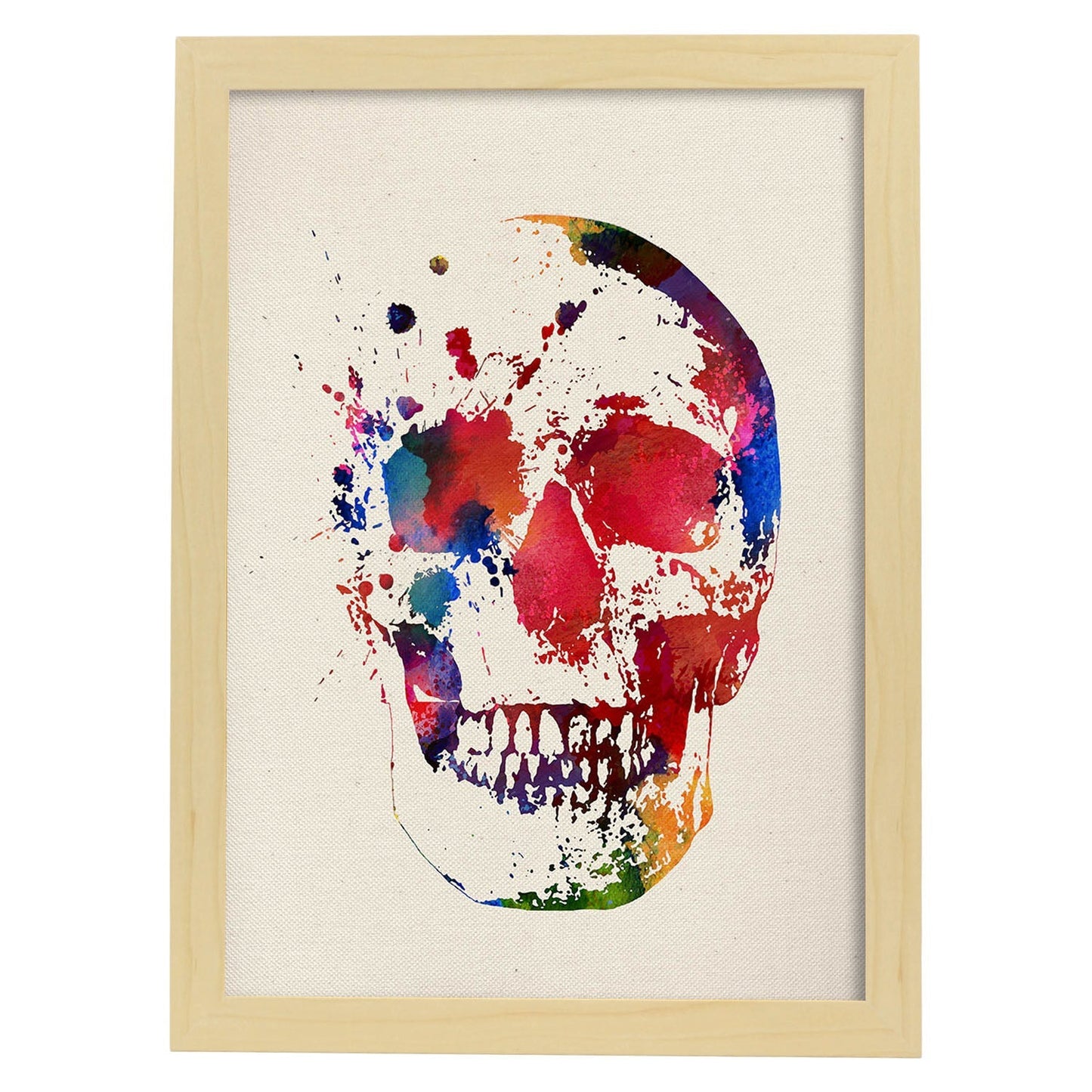 Poster de Calavera con diseño acuarela. Mix de láminas con estilo acuarela-Artwork-Nacnic-A4-Marco Madera clara-Nacnic Estudio SL
