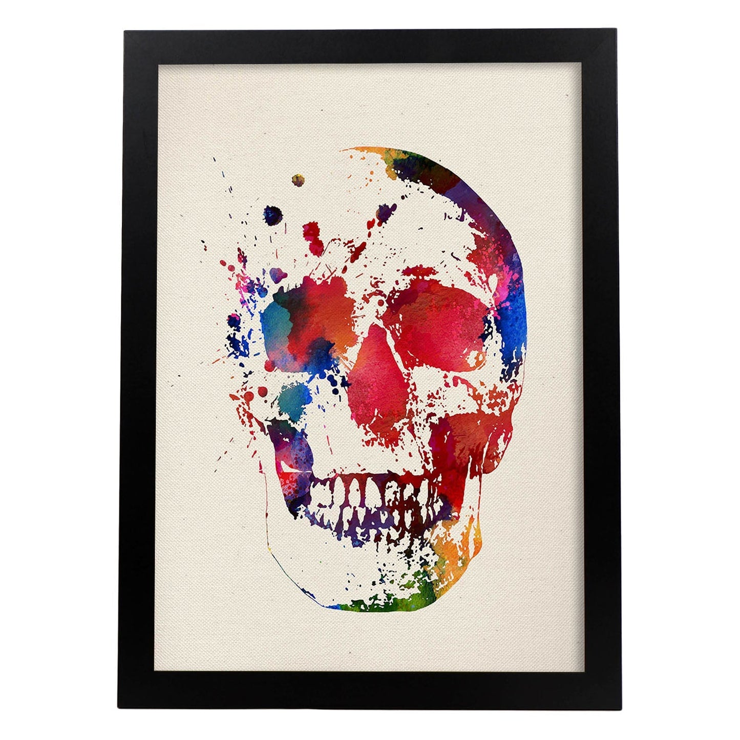 Poster de Calavera con diseño acuarela. Mix de láminas con estilo acuarela-Artwork-Nacnic-A4-Marco Negro-Nacnic Estudio SL