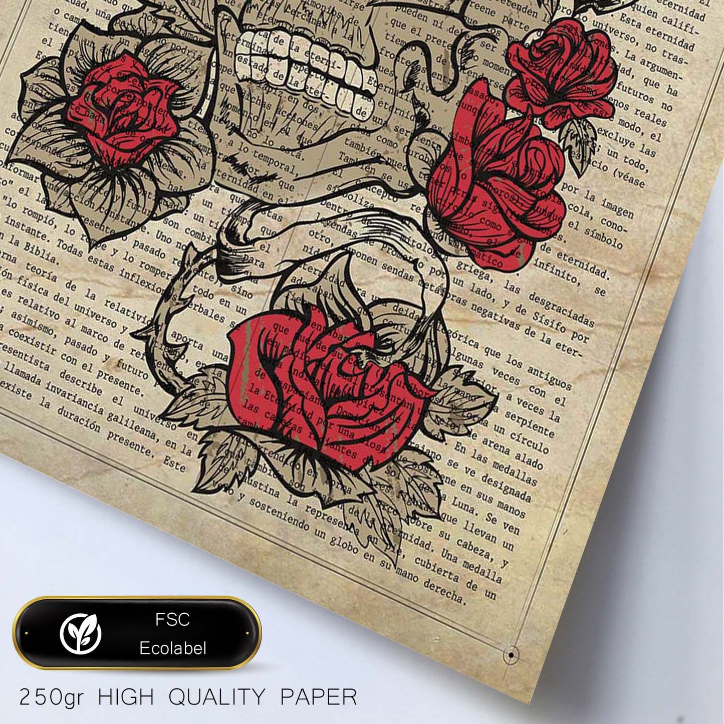 Poster de Calavera con rosas. Láminas de calaveras. Decoración de hogar.-Artwork-Nacnic-Nacnic Estudio SL