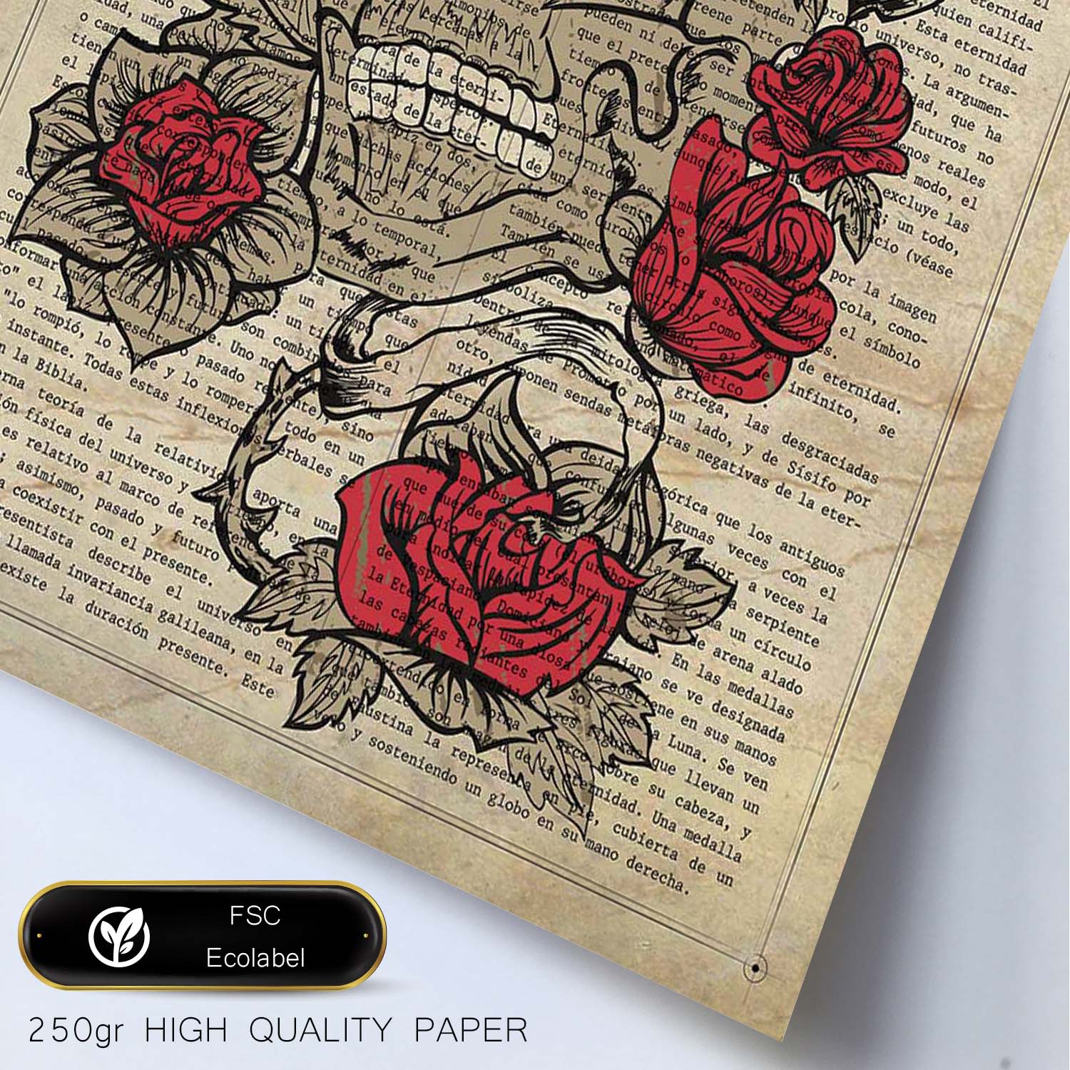 Poster de Calavera con rosas. Láminas de calaveras. Decoración de hogar.-Artwork-Nacnic-Nacnic Estudio SL