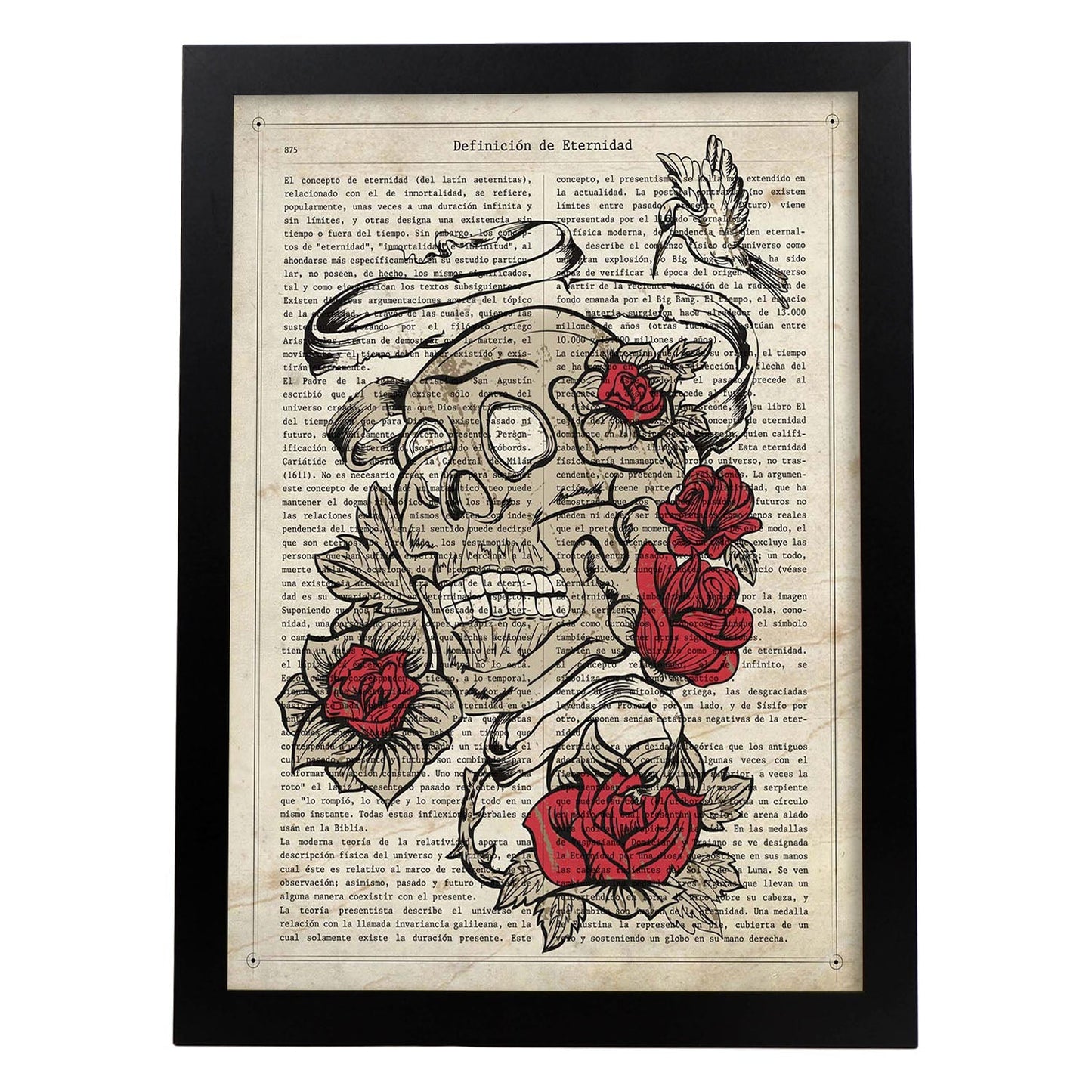 Poster de Calavera con rosas. Láminas de calaveras. Decoración de hogar.-Artwork-Nacnic-A3-Marco Negro-Nacnic Estudio SL