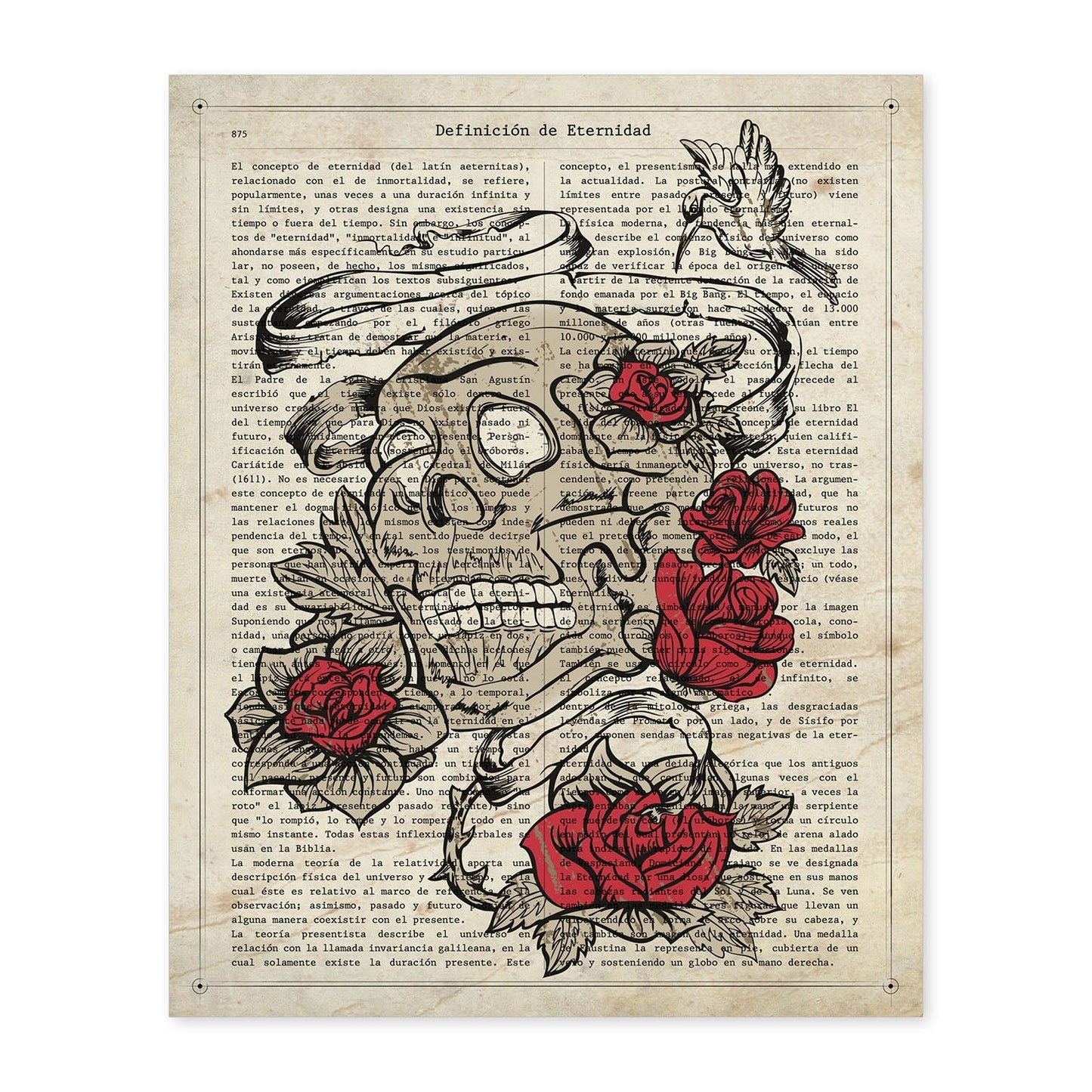Poster de Calavera con rosas. Láminas de calaveras. Decoración de hogar.-Artwork-Nacnic-A4-Sin marco-Nacnic Estudio SL
