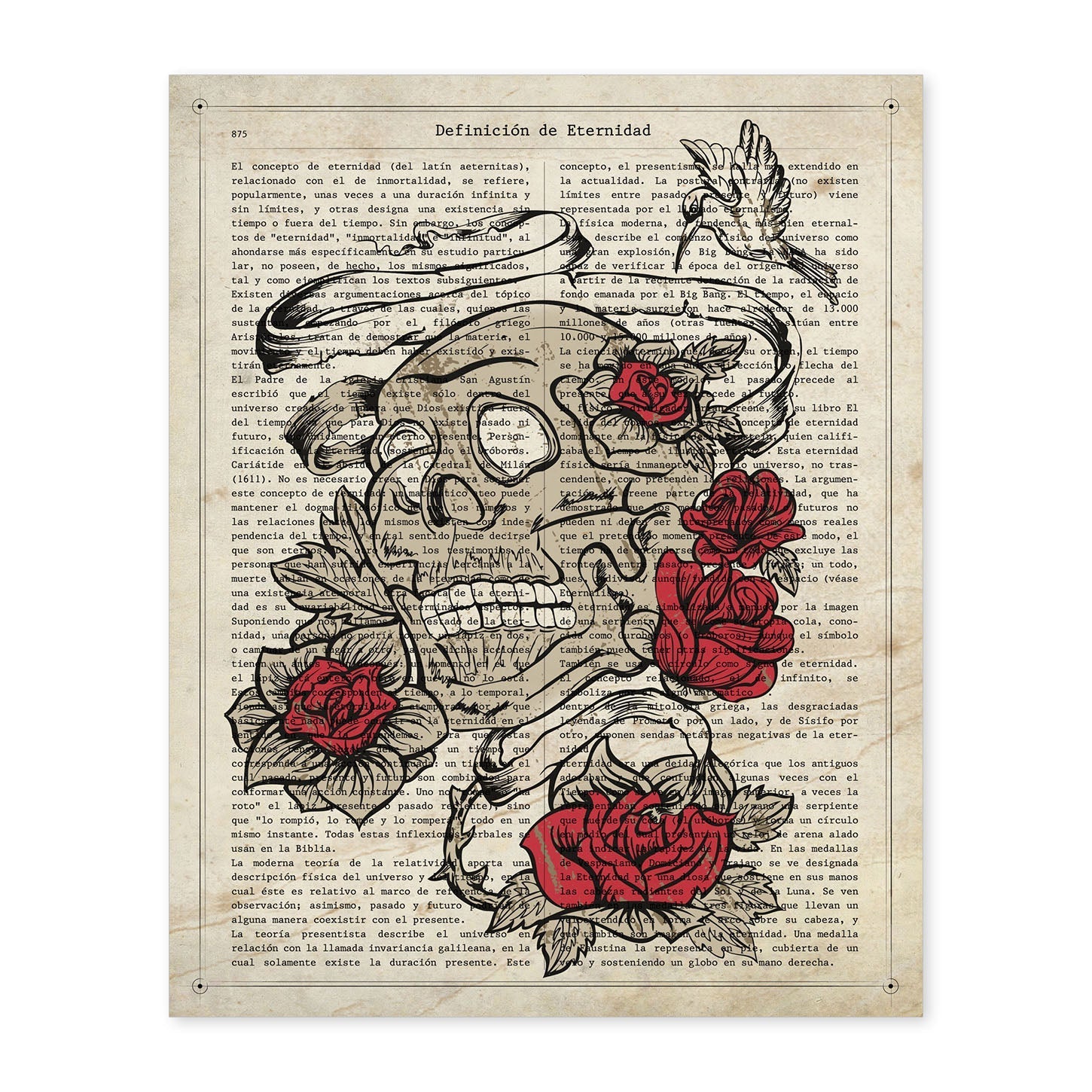 Poster de Calavera con rosas. Láminas de calaveras. Decoración de hogar.-Artwork-Nacnic-A4-Sin marco-Nacnic Estudio SL