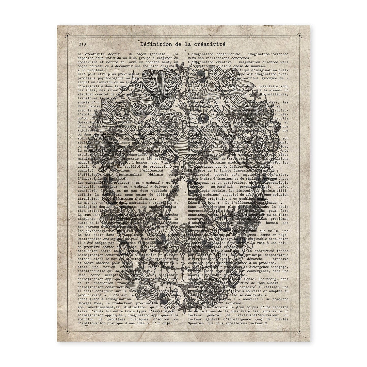 Poster de Calavera flores blanco y negro. Láminas de calaveras. Decoración de hogar.-Artwork-Nacnic-A4-Sin marco-Nacnic Estudio SL
