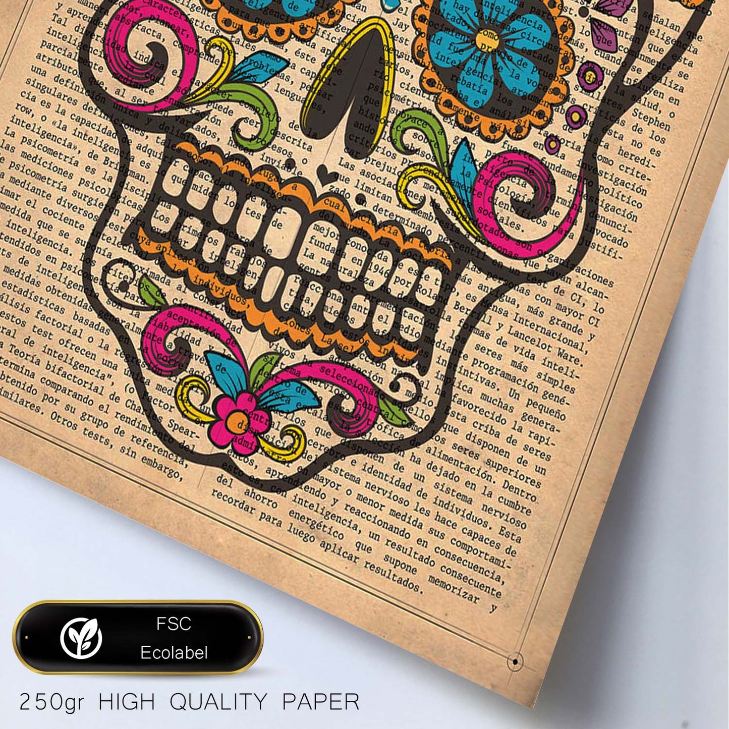 Poster de Calavera mexicana colores. Láminas de calaveras. Decoración de hogar.-Artwork-Nacnic-Nacnic Estudio SL