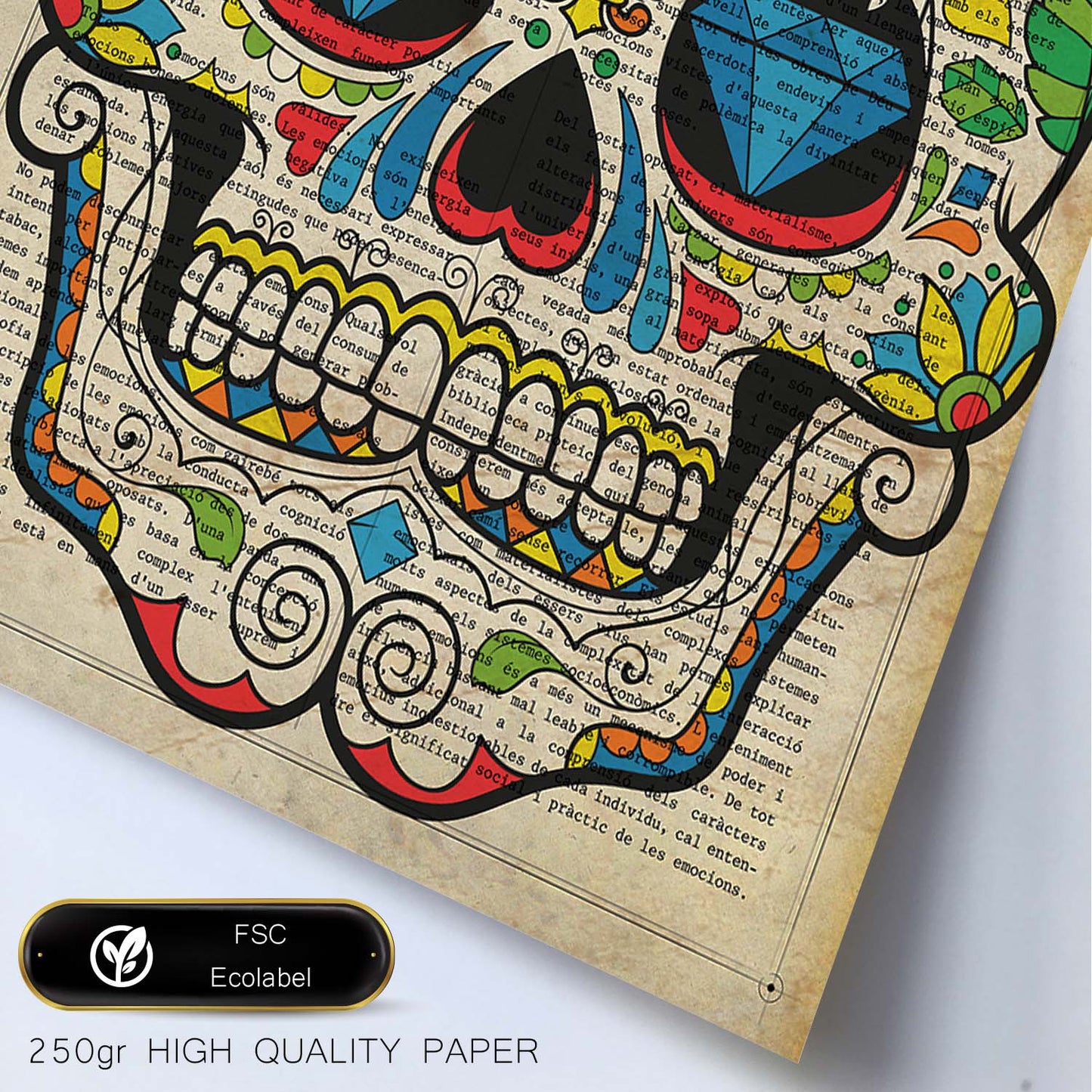 Poster de Calavera mexicana con flor. Láminas de calaveras. Decoración de hogar.-Artwork-Nacnic-Nacnic Estudio SL