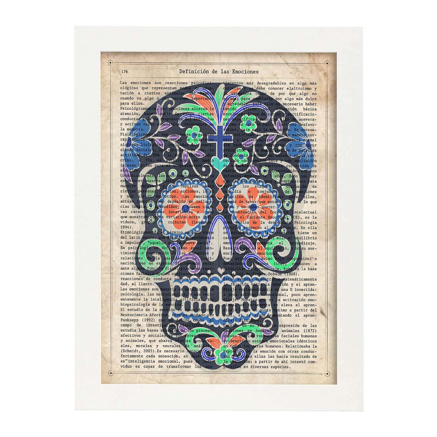 Poster de Calavera mexicana negra. Láminas de calaveras. Decoración de hogar.-Artwork-Nacnic-A3-Marco Blanco-Nacnic Estudio SL