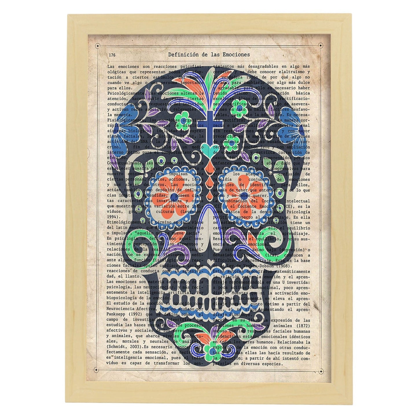 Poster de Calavera mexicana negra. Láminas de calaveras. Decoración de hogar.-Artwork-Nacnic-A3-Marco Madera clara-Nacnic Estudio SL