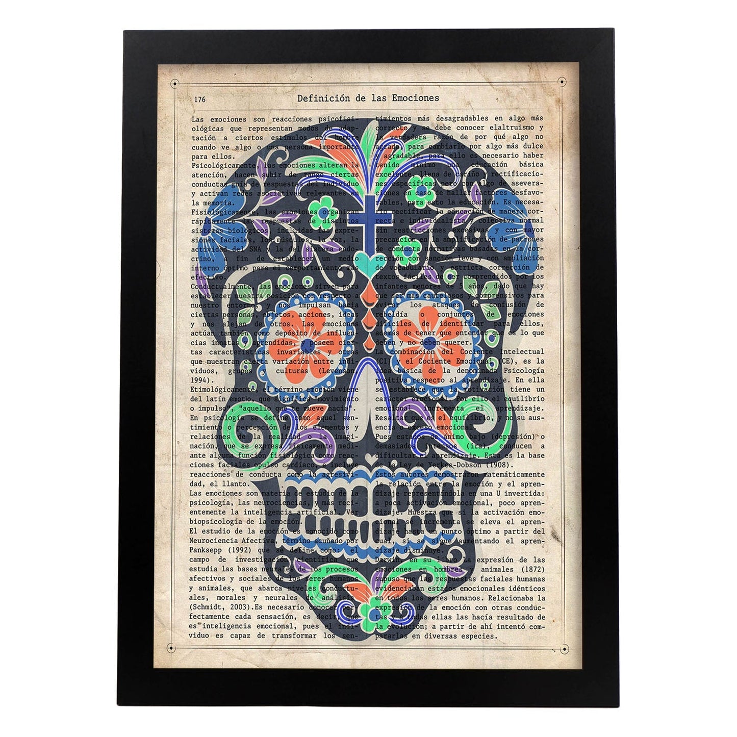Poster de Calavera mexicana negra. Láminas de calaveras. Decoración de hogar.-Artwork-Nacnic-A4-Marco Negro-Nacnic Estudio SL