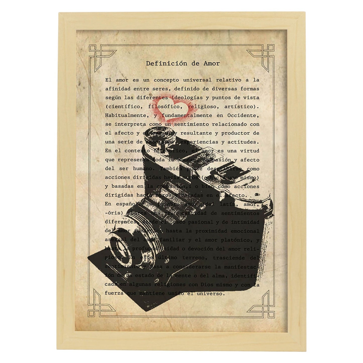 Poster de Camara Agfa corazon. Láminas de cámaras de fotos antiguas. Decoración de fotografía.-Artwork-Nacnic-A4-Marco Madera clara-Nacnic Estudio SL