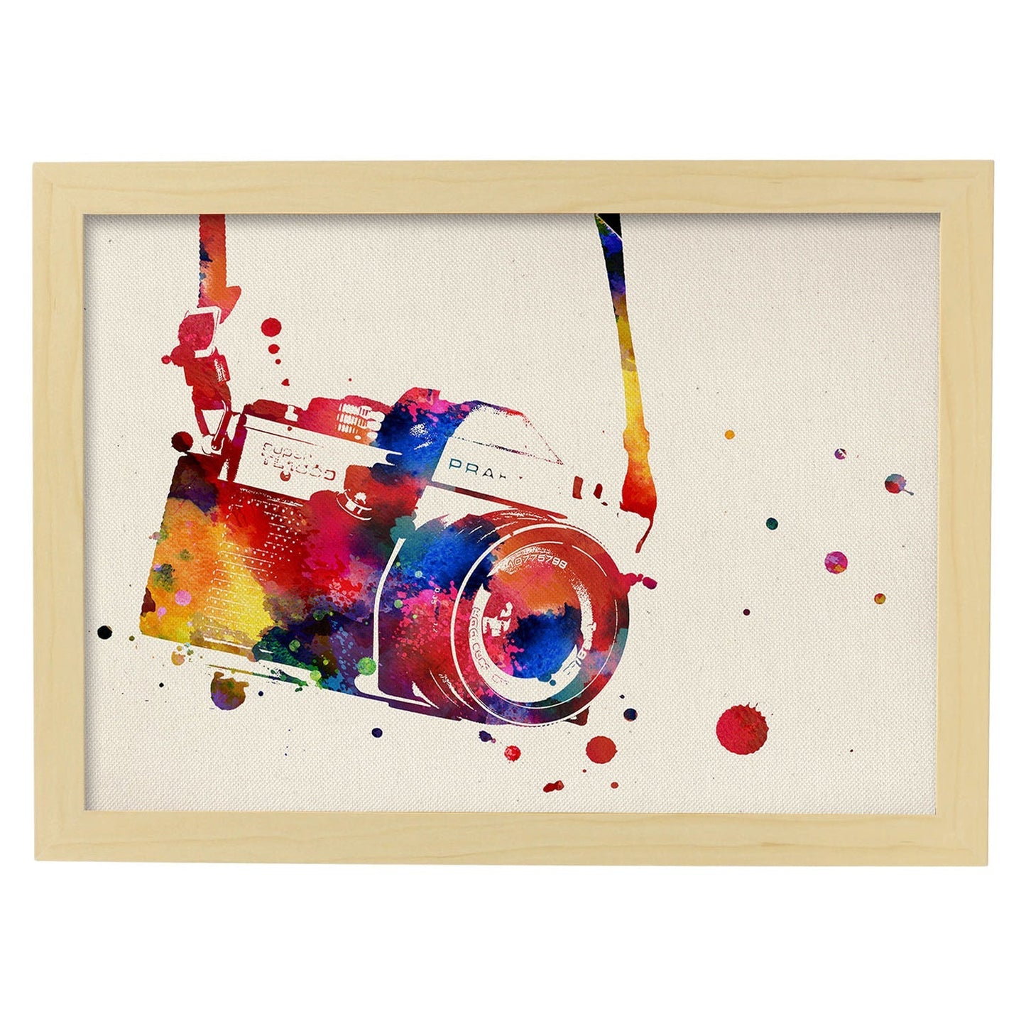 Poster de Cámara fotografica con diseño acuarela. Mix de láminas con estilo acuarela-Artwork-Nacnic-A3-Marco Madera clara-Nacnic Estudio SL