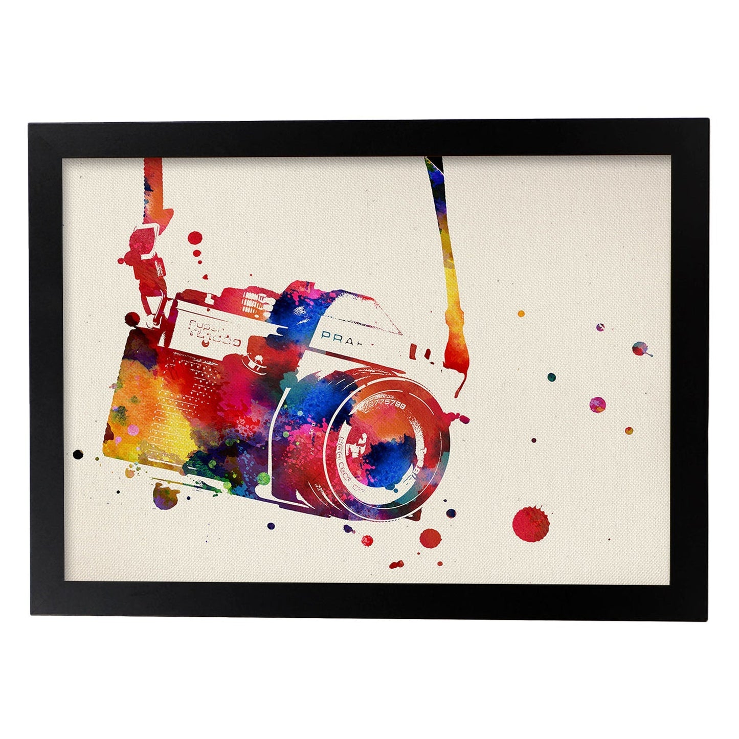 Poster de Cámara fotografica con diseño acuarela. Mix de láminas con estilo acuarela-Artwork-Nacnic-A4-Marco Negro-Nacnic Estudio SL