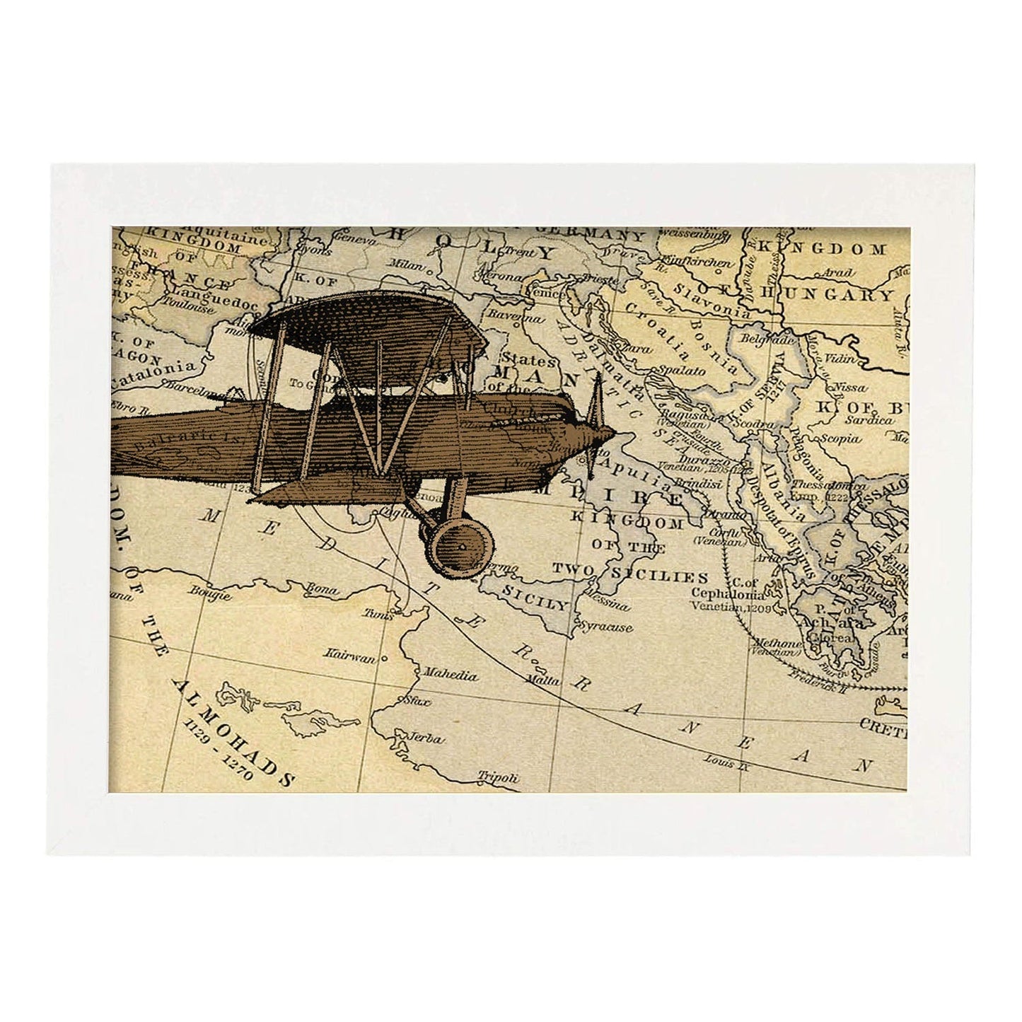 Poster de Camino a Hungria. Láminas de mapas del mundo. Decoración con mapas e imágenes vintage.-Artwork-Nacnic-A3-Marco Blanco-Nacnic Estudio SL
