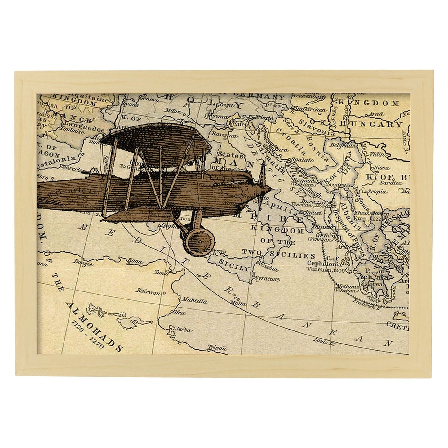 Poster de Camino a Hungria. Láminas de mapas del mundo. Decoración con mapas e imágenes vintage.-Artwork-Nacnic-A3-Marco Madera clara-Nacnic Estudio SL