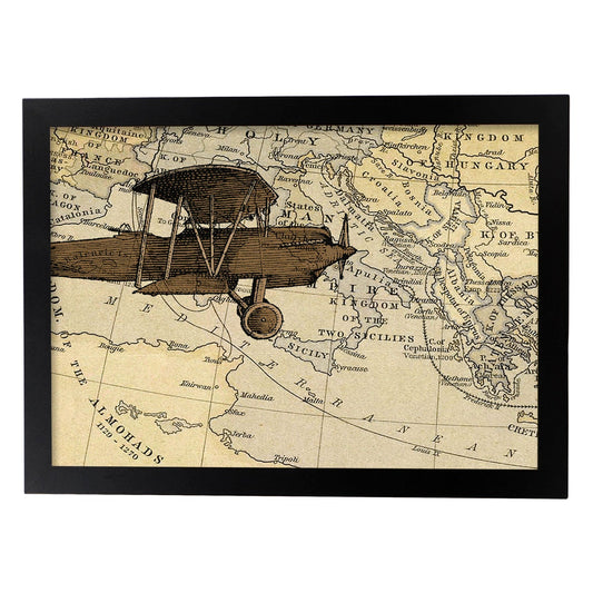 Poster de Camino a Hungria. Láminas de mapas del mundo. Decoración con mapas e imágenes vintage.-Artwork-Nacnic-A4-Marco Negro-Nacnic Estudio SL