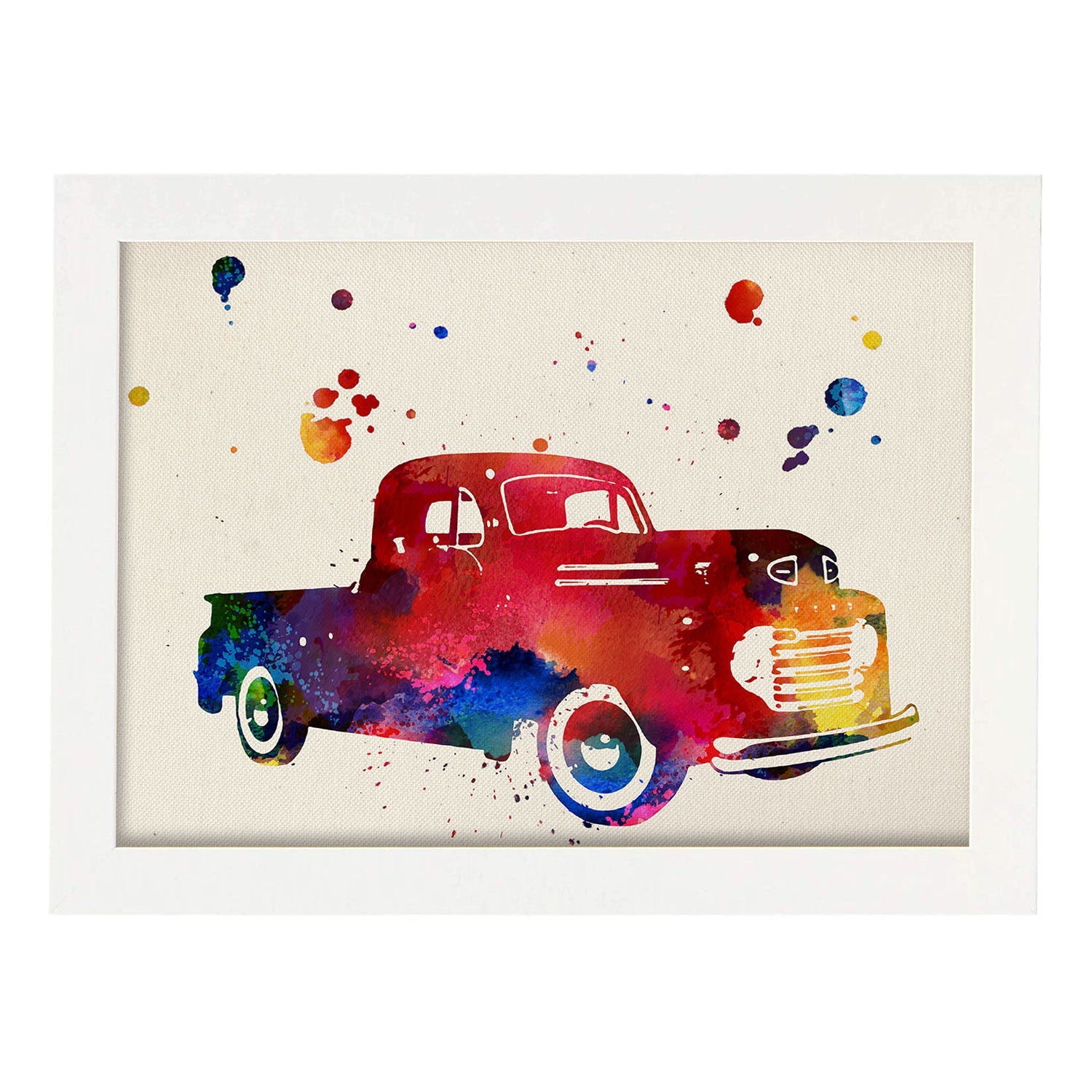 Poster de Camioneta con diseño acuarela. Mix de láminas con estilo acuarela-Artwork-Nacnic-A3-Marco Blanco-Nacnic Estudio SL