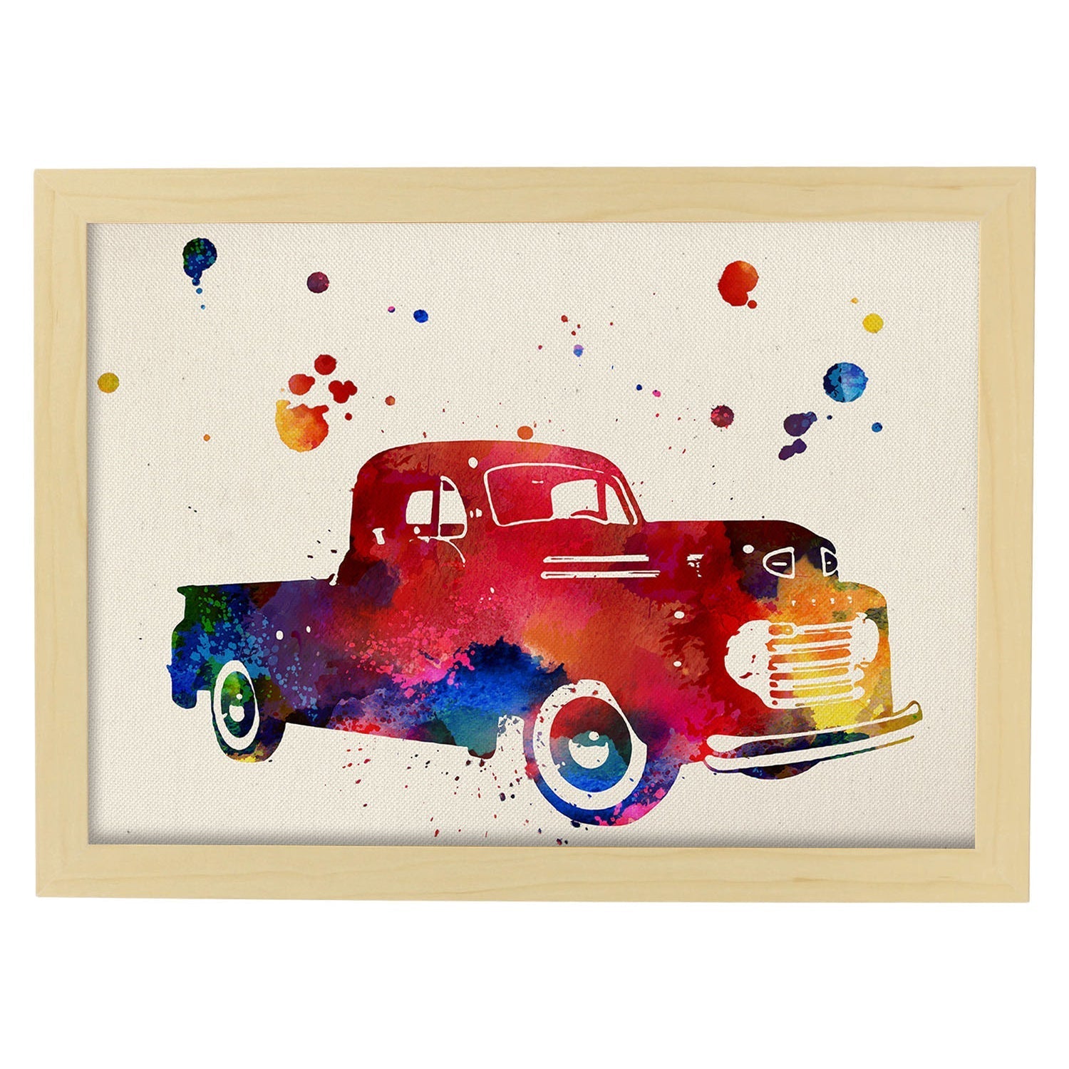 Poster de Camioneta con diseño acuarela. Mix de láminas con estilo acuarela-Artwork-Nacnic-A3-Marco Madera clara-Nacnic Estudio SL