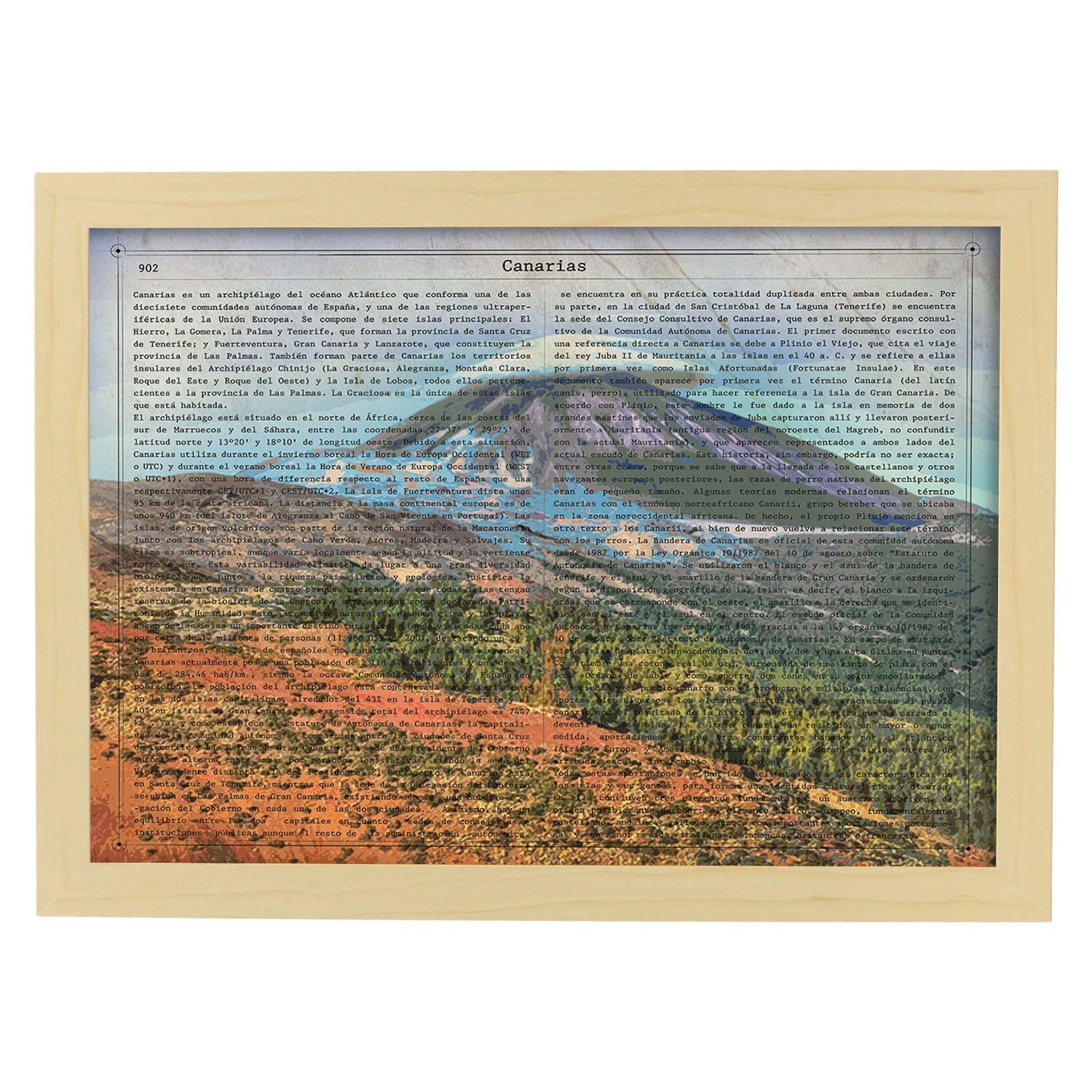 Poster de Canarias. Láminas de comunidades autónomas de España.-Artwork-Nacnic-A3-Marco Madera clara-Nacnic Estudio SL