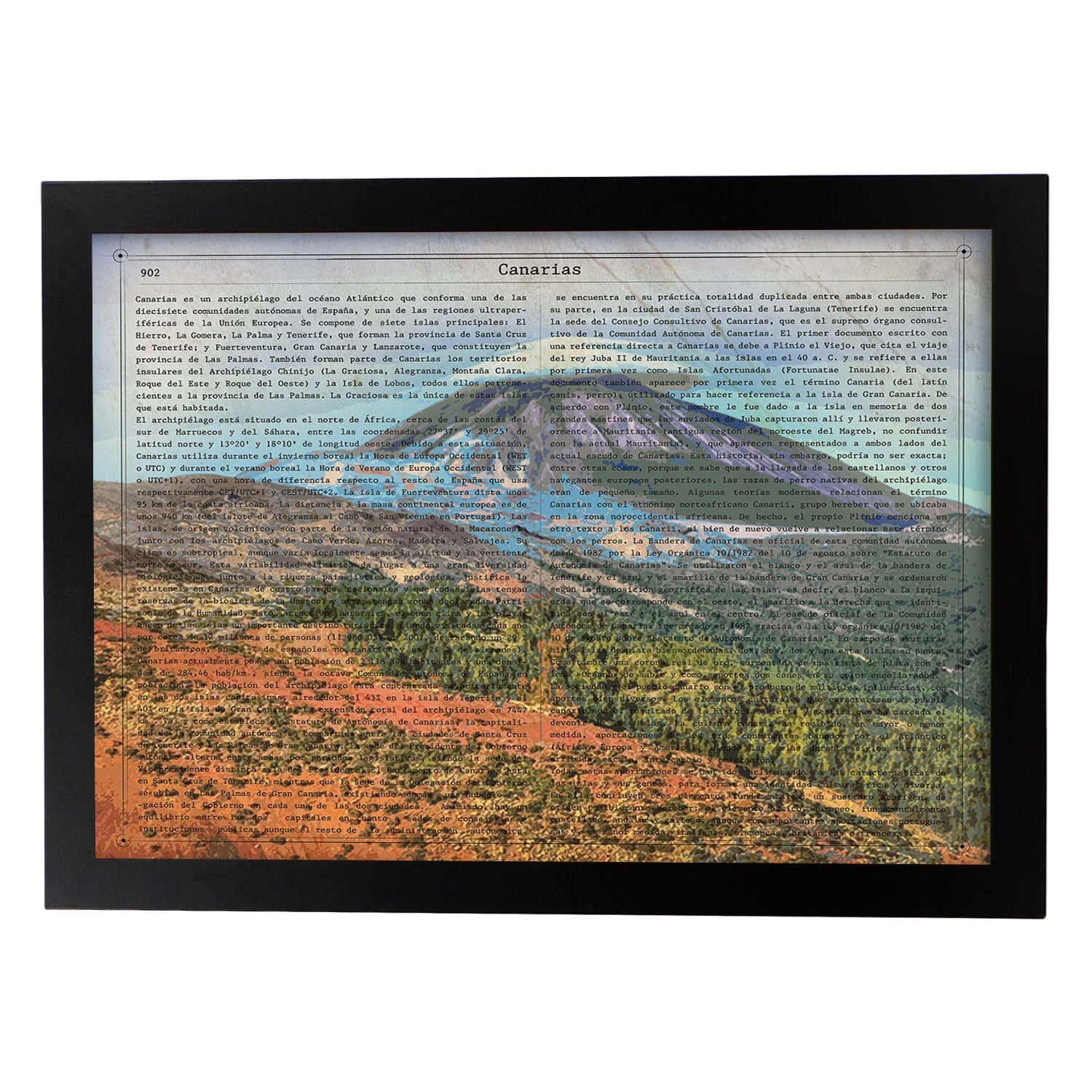 Poster de Canarias. Láminas de comunidades autónomas de España.-Artwork-Nacnic-A4-Marco Negro-Nacnic Estudio SL