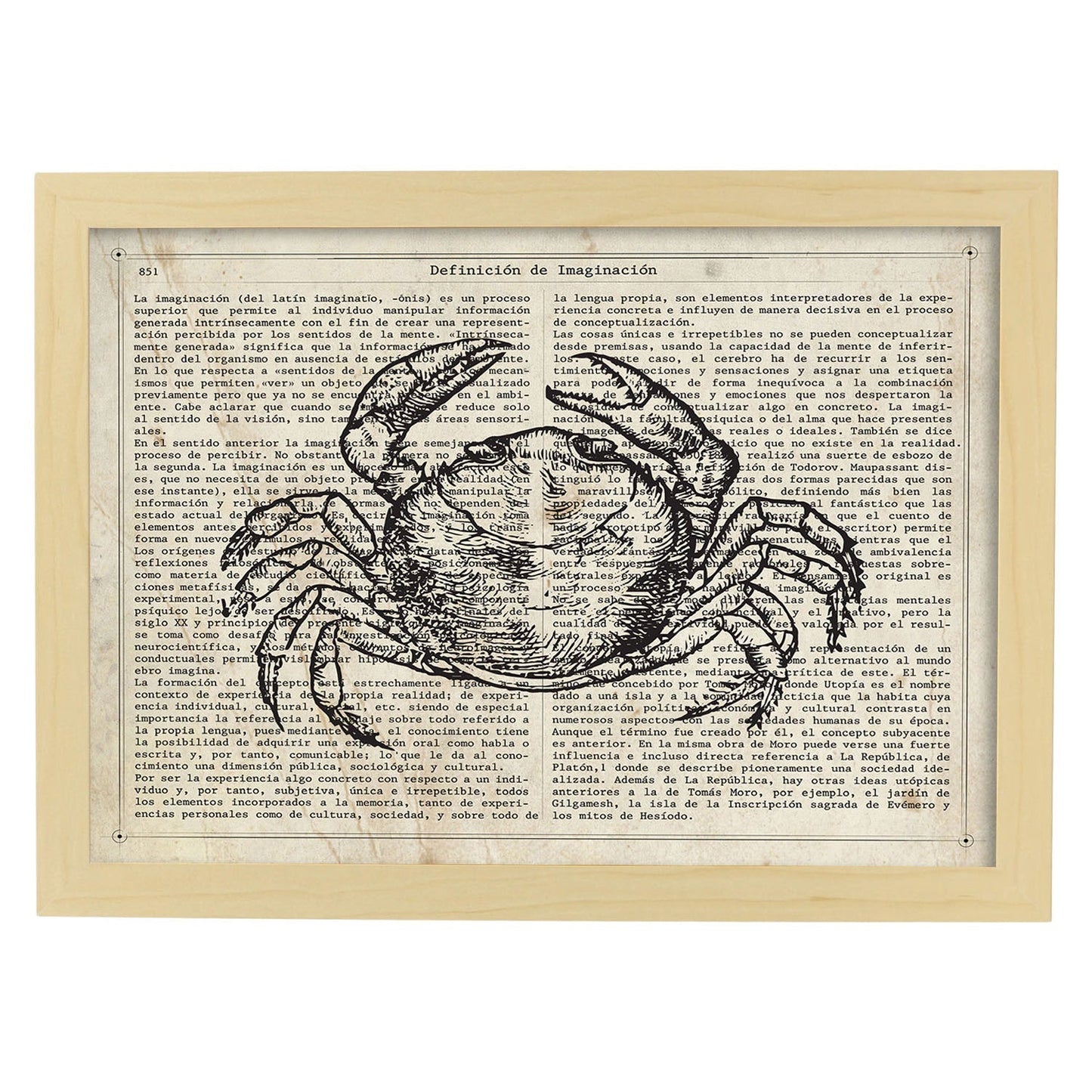 Poster de Cangrejo Vintage con definición. Láminas de animales con texto y definición. Diseño de interiores basado en animales.-Artwork-Nacnic-A3-Marco Madera clara-Nacnic Estudio SL