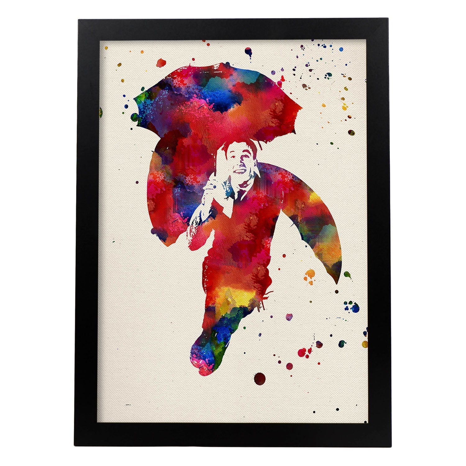 Poster de Cantando bajo la lluvia con diseño acuarela. Mix de láminas con estilo acuarela-Artwork-Nacnic-A3-Marco Negro-Nacnic Estudio SL