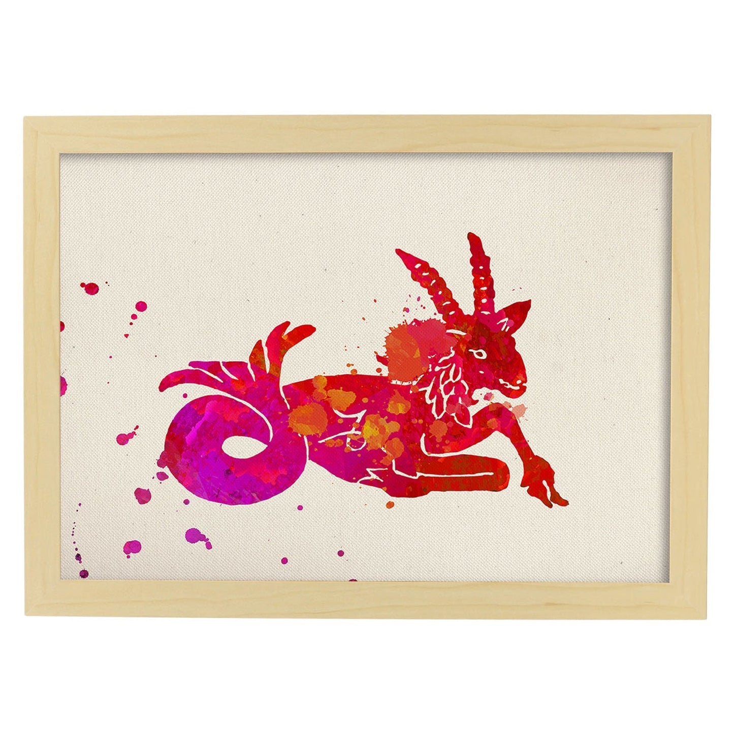 Poster de Capricornio a estilo acuarela. Láminas de los símbolos del zodiaco con diseños coloridos de pintura acuarela.-Artwork-Nacnic-A3-Marco Madera clara-Nacnic Estudio SL