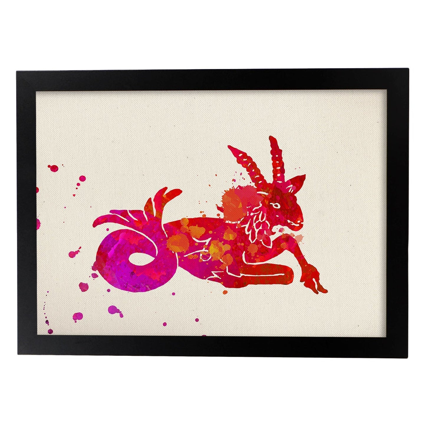Poster de Capricornio a estilo acuarela. Láminas de los símbolos del zodiaco con diseños coloridos de pintura acuarela.-Artwork-Nacnic-A3-Marco Negro-Nacnic Estudio SL