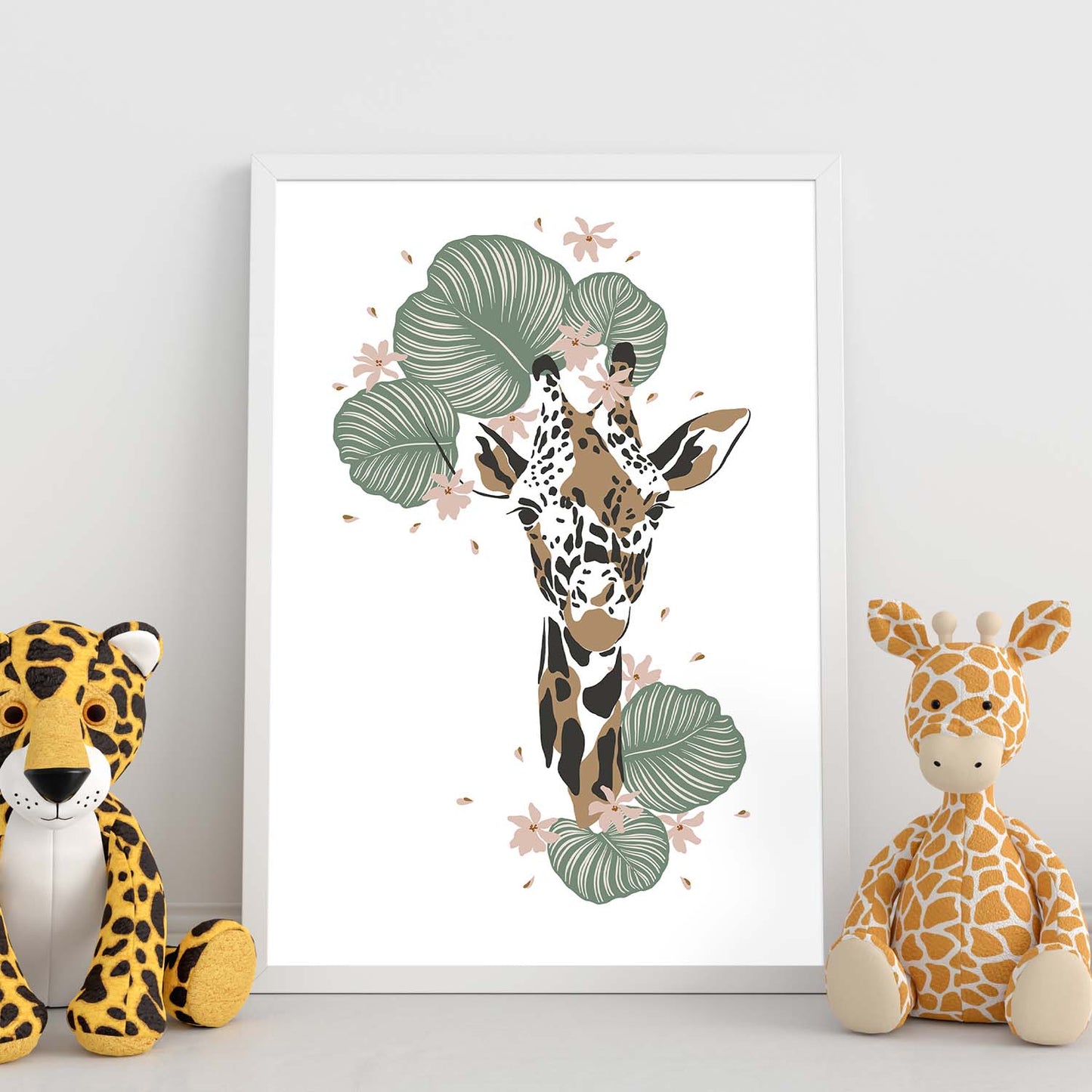 Poster de Cara Jirafa. Lámina de animal de la jungla con flores y vegetación.-Artwork-Nacnic-Nacnic Estudio SL