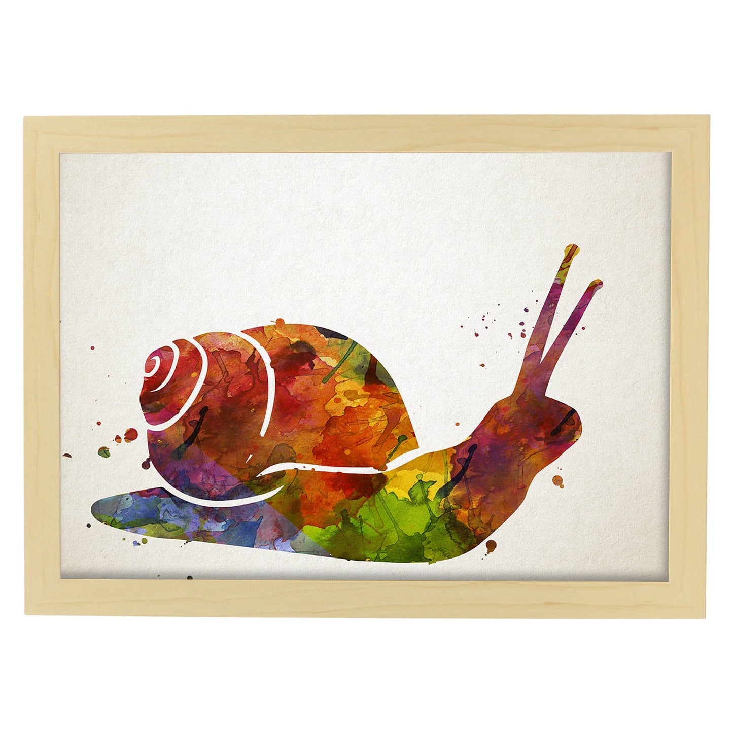Poster de Caracol estilo acuarela. Láminas de animales con estilo acuarela-Artwork-Nacnic-A4-Marco Madera clara-Nacnic Estudio SL