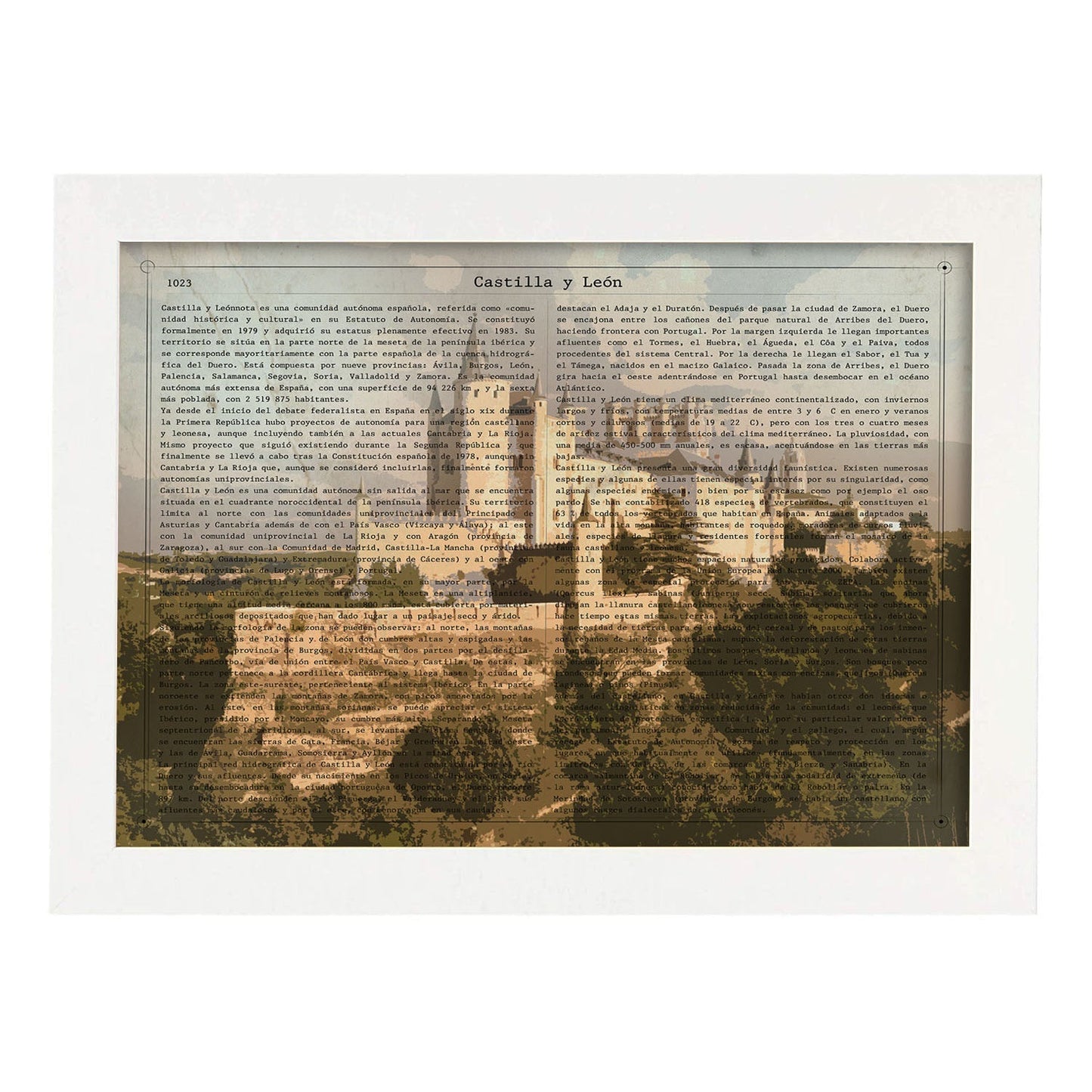 Poster de Castilla y Leon. Láminas de comunidades autónomas de España.-Artwork-Nacnic-A4-Marco Blanco-Nacnic Estudio SL