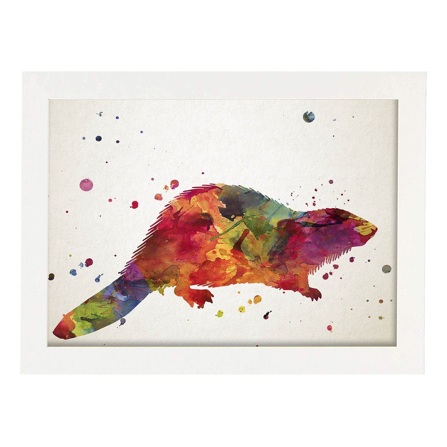 Poster de Castor estilo acuarela. Láminas de animales con estilo acuarela-Artwork-Nacnic-A3-Marco Blanco-Nacnic Estudio SL