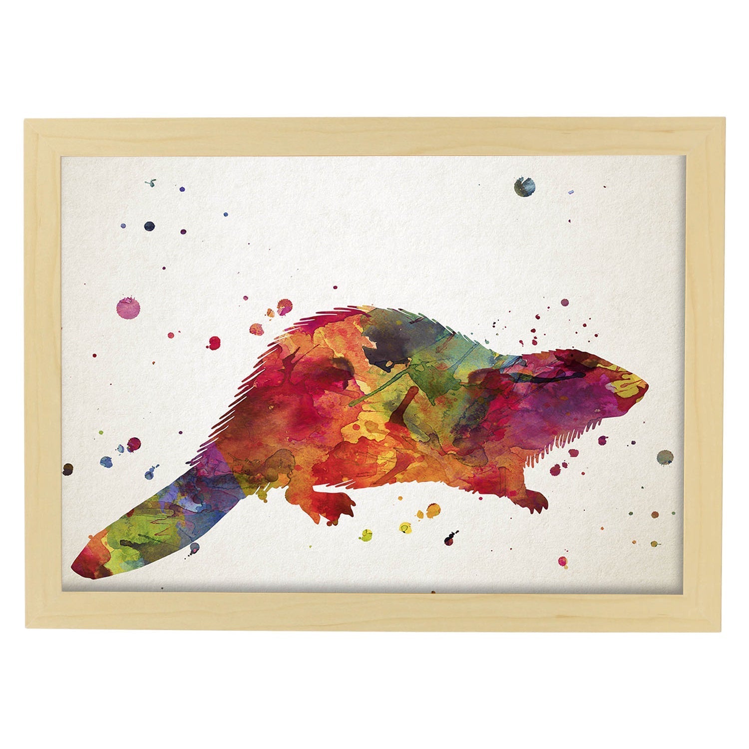 Poster de Castor estilo acuarela. Láminas de animales con estilo acuarela-Artwork-Nacnic-A3-Marco Madera clara-Nacnic Estudio SL