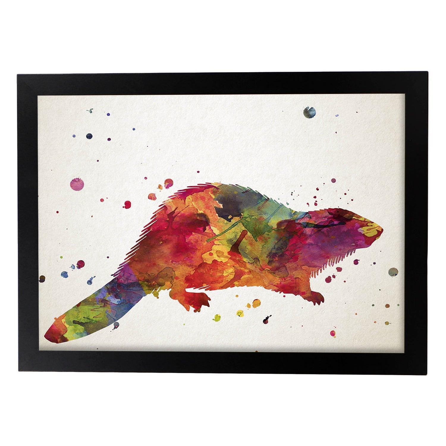 Poster de Castor estilo acuarela. Láminas de animales con estilo acuarela-Artwork-Nacnic-A4-Marco Negro-Nacnic Estudio SL