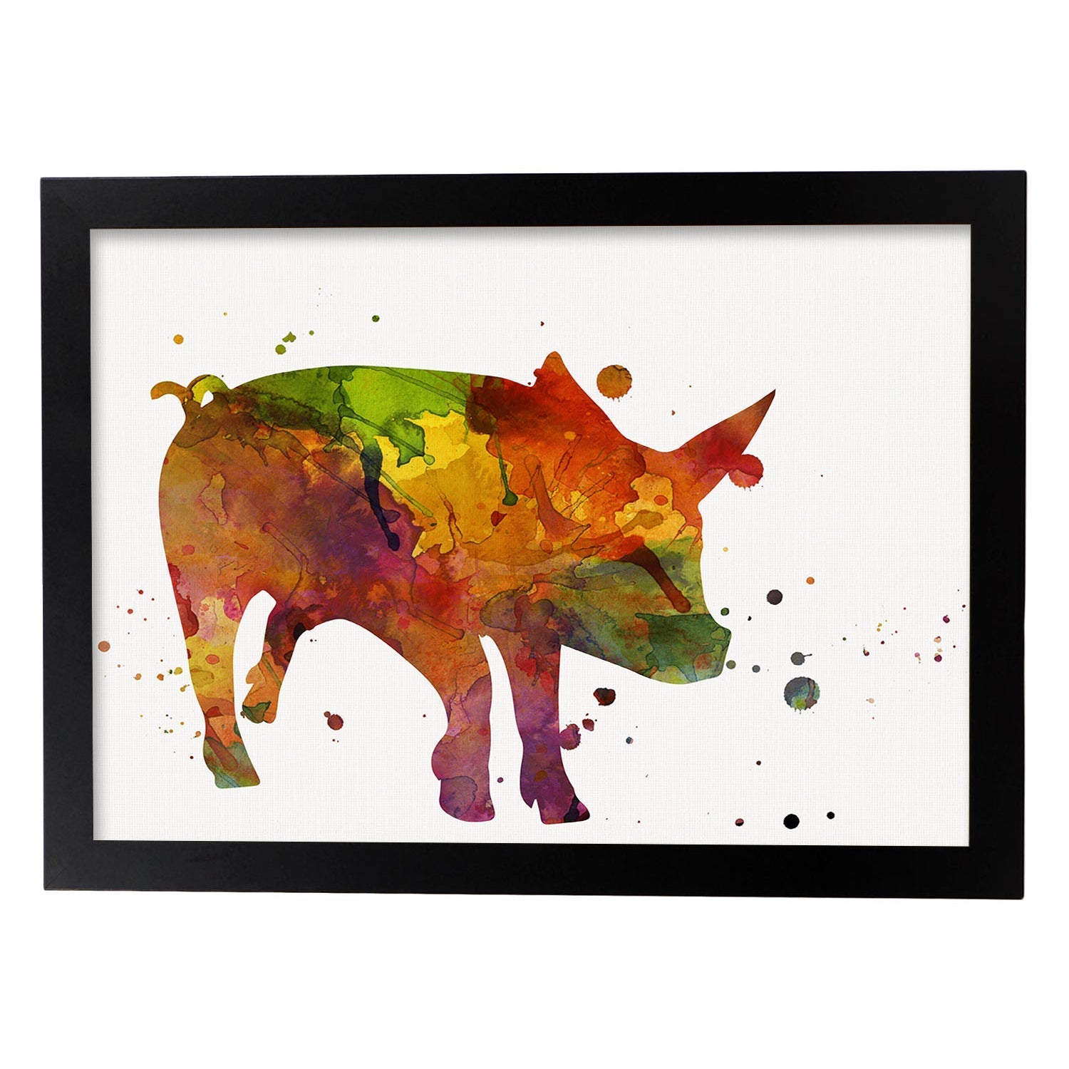 Poster de Cerdo estilo acuarela. Láminas de animales con estilo acuarela-Artwork-Nacnic-A3-Marco Negro-Nacnic Estudio SL