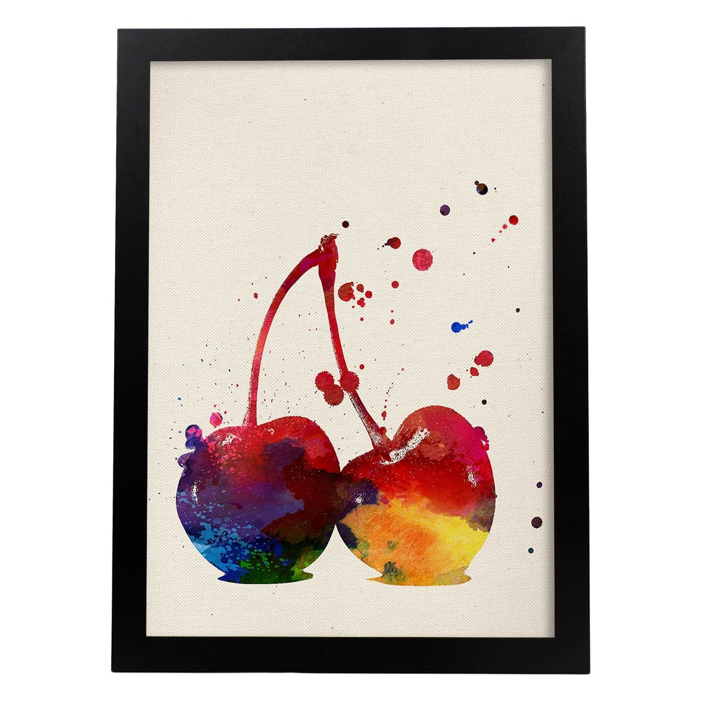 Poster de Cerezas con diseño acuarela. Mix de láminas con estilo acuarela-Artwork-Nacnic-A3-Marco Negro-Nacnic Estudio SL