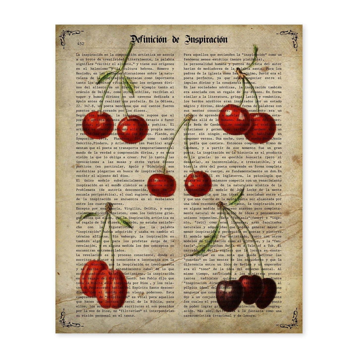 Poster de Cerezas. Láminas de frutas y verduras con definiciones. Ilustraciones de alimentacion vegetariana.-Artwork-Nacnic-A4-Sin marco-Nacnic Estudio SL