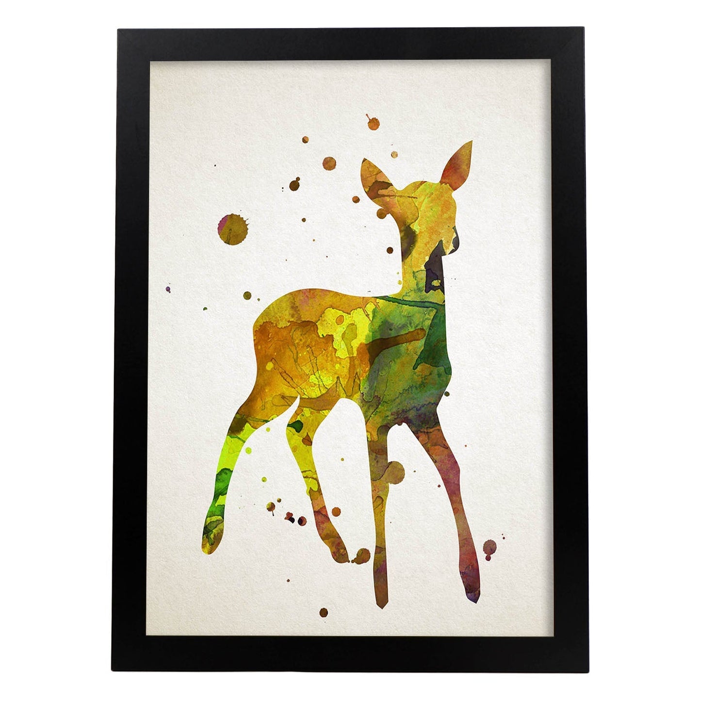 Poster de Cervatillo estilo acuarela. Láminas de animales con estilo acuarela-Artwork-Nacnic-A3-Marco Negro-Nacnic Estudio SL