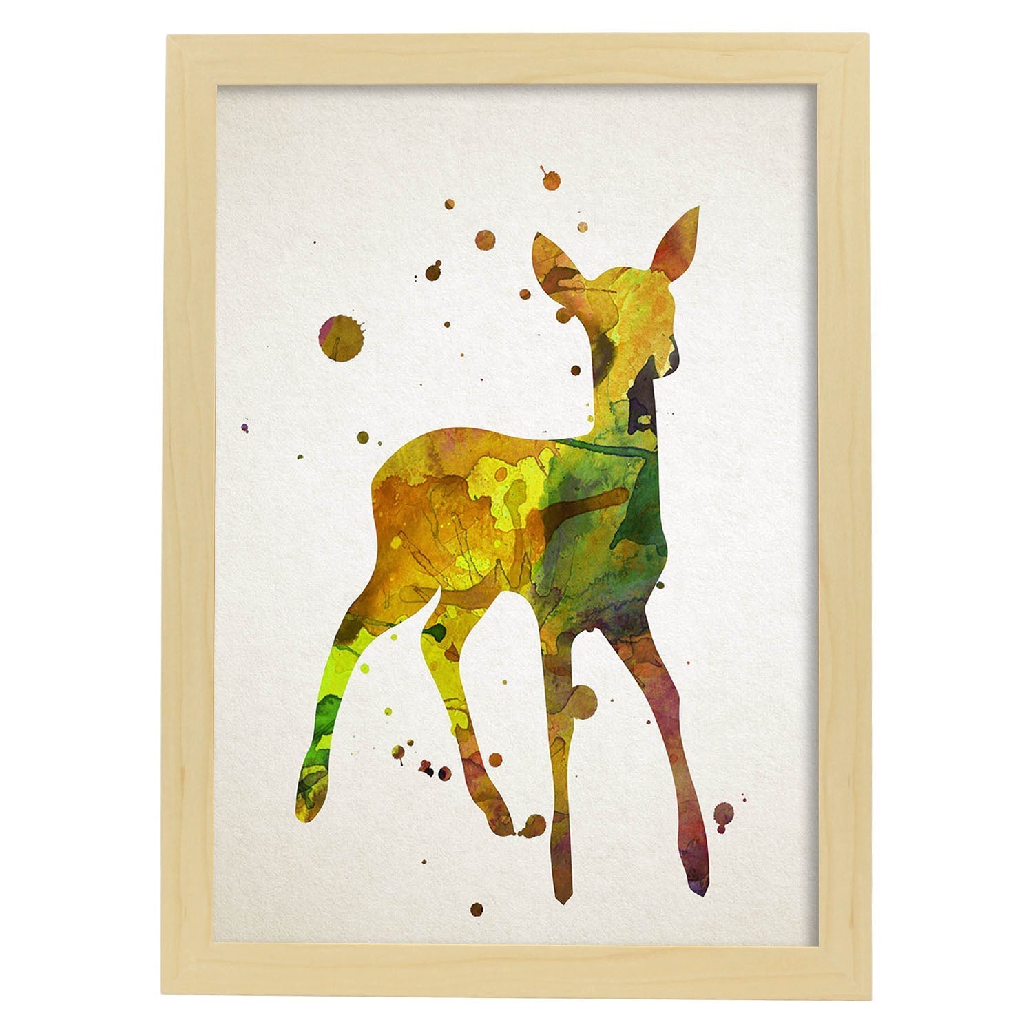 Poster de Cervatillo estilo acuarela. Láminas de animales con estilo acuarela-Artwork-Nacnic-A4-Marco Madera clara-Nacnic Estudio SL