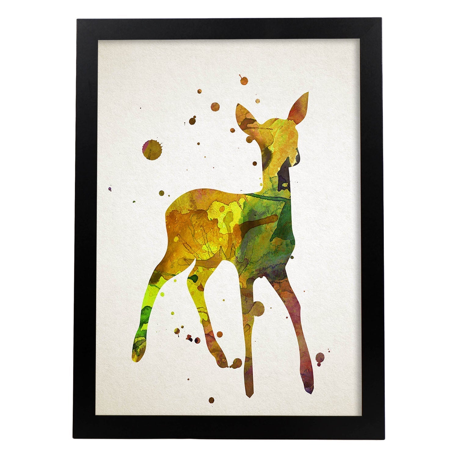 Poster de Cervatillo estilo acuarela. Láminas de animales con estilo acuarela-Artwork-Nacnic-A4-Marco Negro-Nacnic Estudio SL