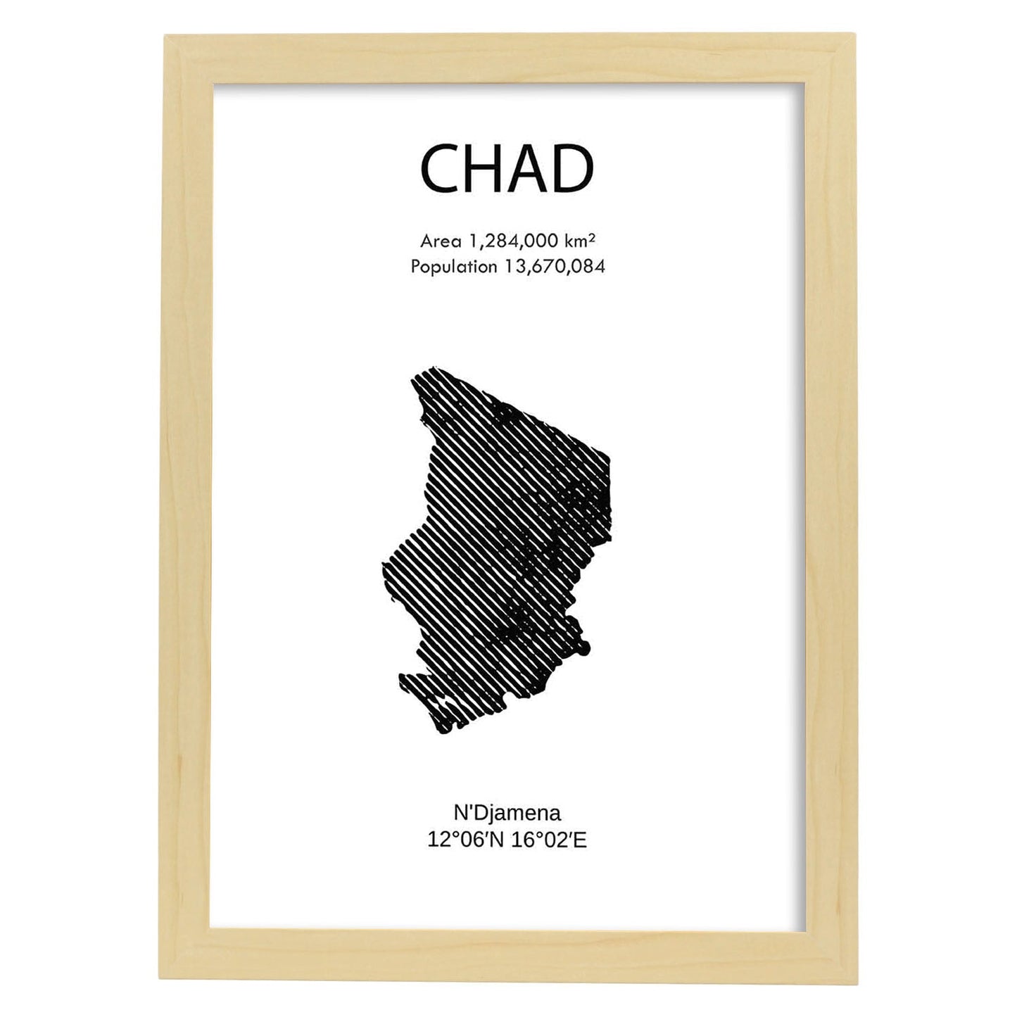 Poster de Chad. Láminas de paises y continentes del mundo.-Artwork-Nacnic-A4-Marco Madera clara-Nacnic Estudio SL