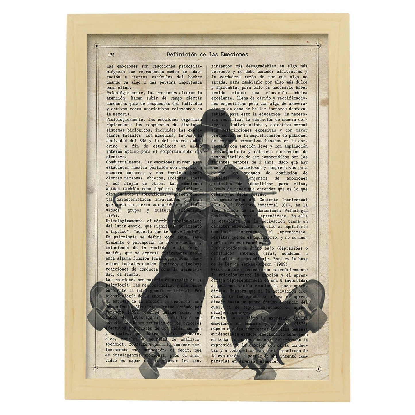 Poster de Charles Chaplin patinando. Láminas de personajes importantes. Posters de músicos, actores, inventores, exploradores, ...-Artwork-Nacnic-A4-Marco Madera clara-Nacnic Estudio SL