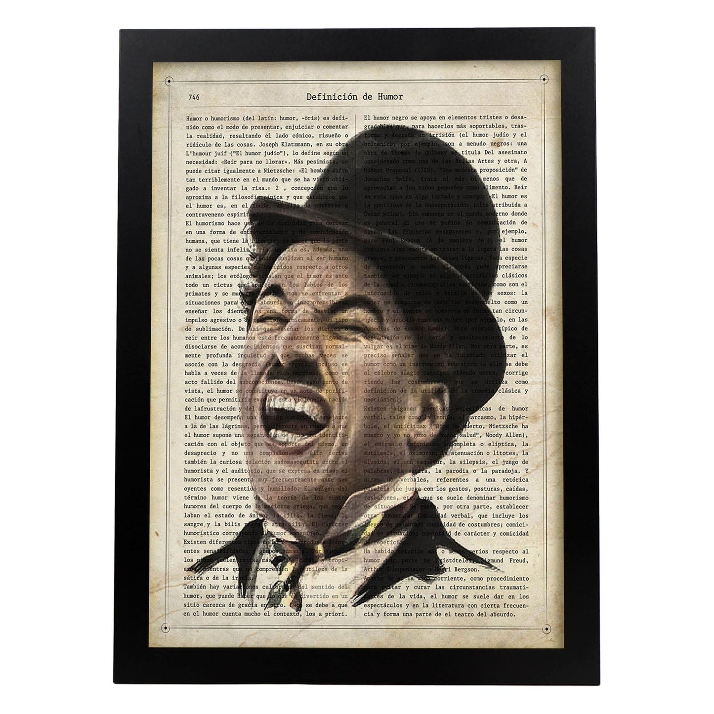 Poster de Charles Chaplin riendo. Láminas de personajes importantes. Posters de músicos, actores, inventores, exploradores, ...-Artwork-Nacnic-A3-Marco Negro-Nacnic Estudio SL