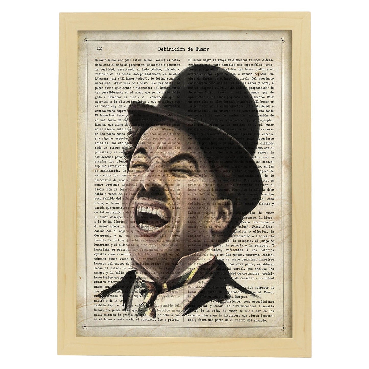 Poster de Charles Chaplin riendo. Láminas de personajes importantes. Posters de músicos, actores, inventores, exploradores, ...-Artwork-Nacnic-A4-Marco Madera clara-Nacnic Estudio SL